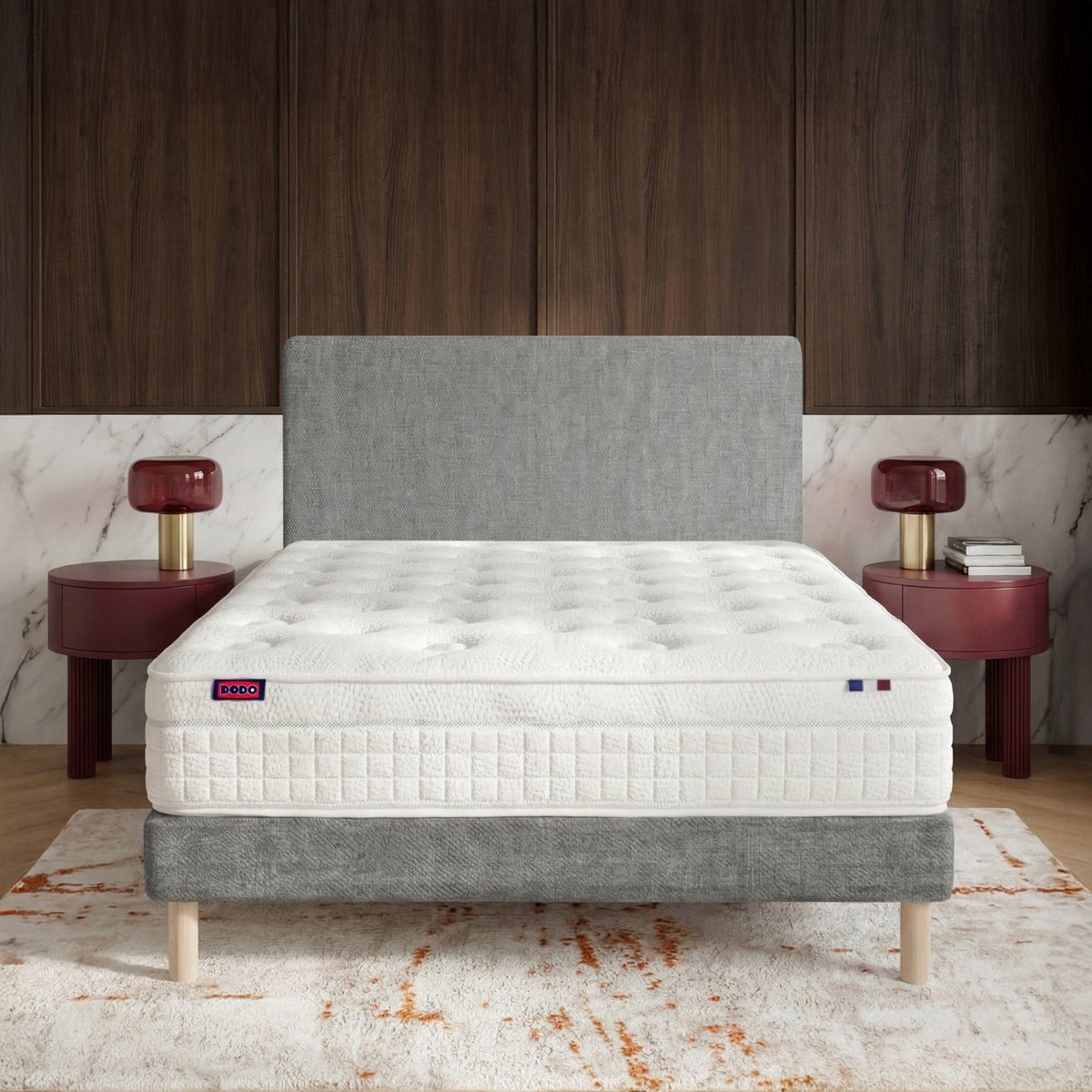 Ensemble lit - Matelas + sommier + tête de lit - Gris RENAISSANCE gris foncé, DODO