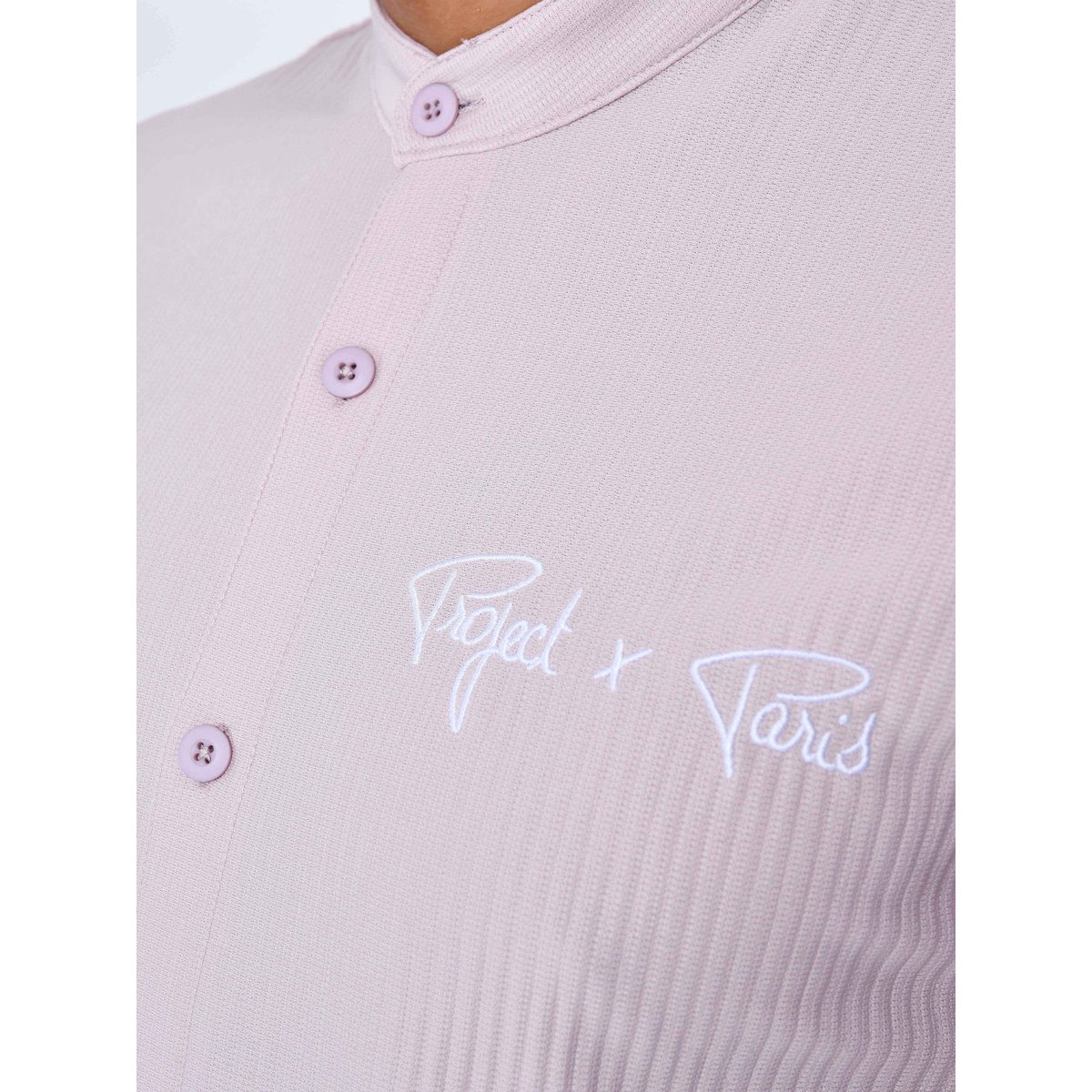 Chemise à manches courtes uni texturée rose pastel, PROJECT X
