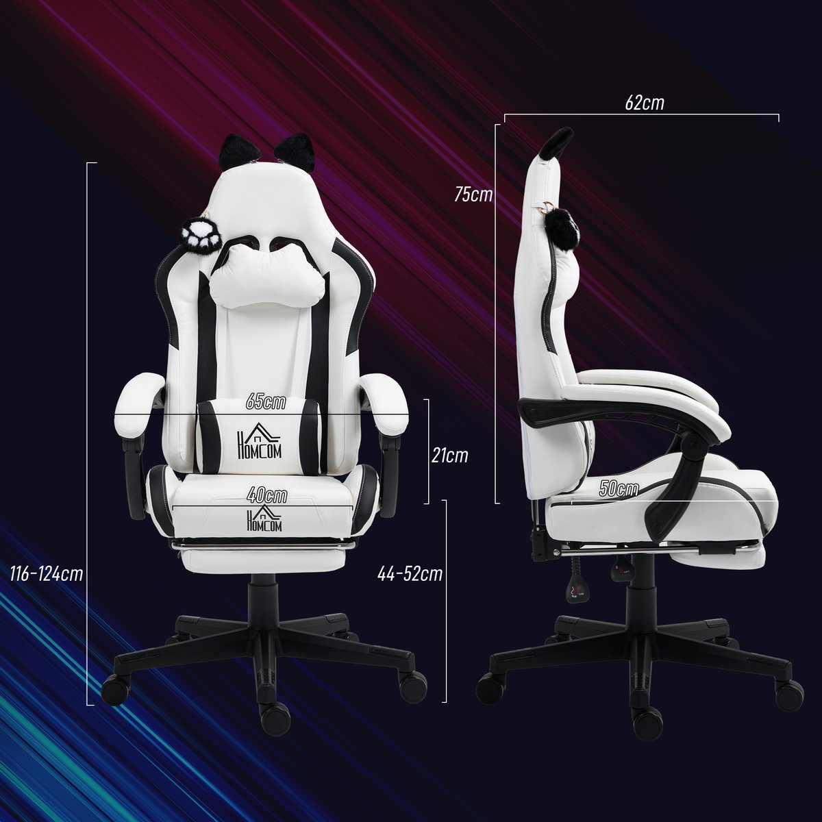 Fauteuil gaming Plastique Blanc blanc, noir, HOMCOM