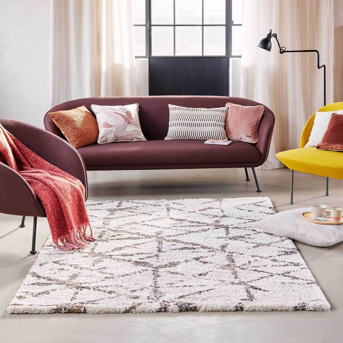 Tapis à poils longs design géométrique , Ronja blanc crème, ESPRIT