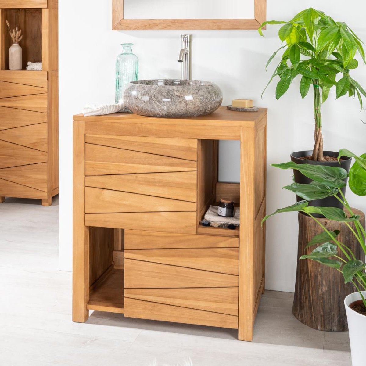 Meuble en teck massif rectangle de 70 cm COSY naturel, WANDA COLLECTION