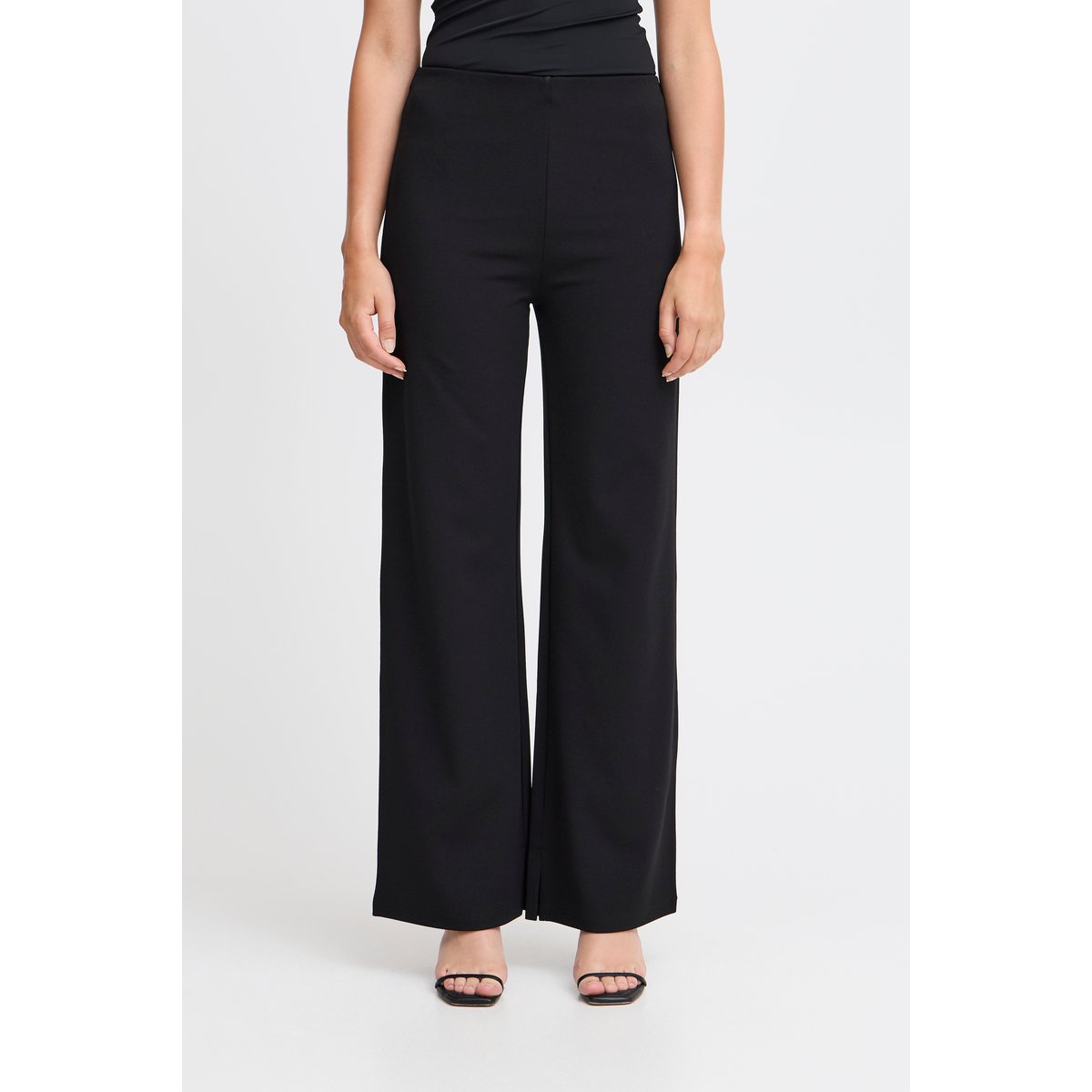 Pantalon coupe droite, jambes larges, taille élastiquée noir, ICHI