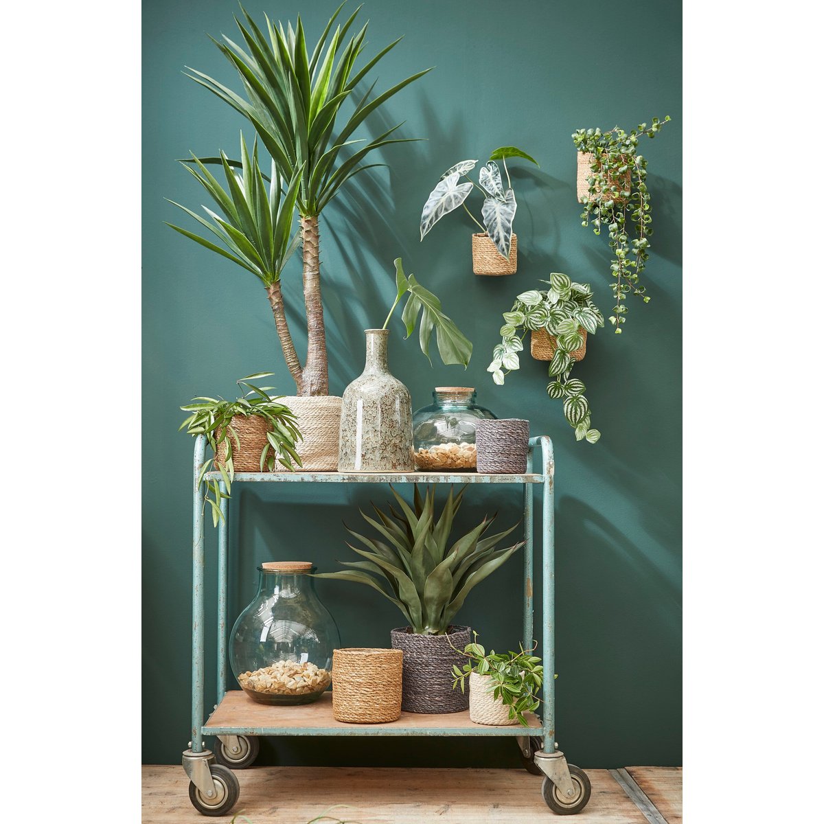 Ensemble de paniers à plantes en jute tressée ATLANTIC crème, MICA DECORATIONS