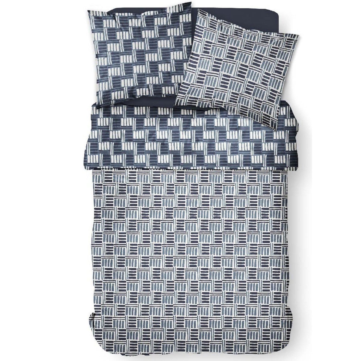 Parure de lit coton 2 personnes imprimé graphique SUNSHINE bleu, TODAY
