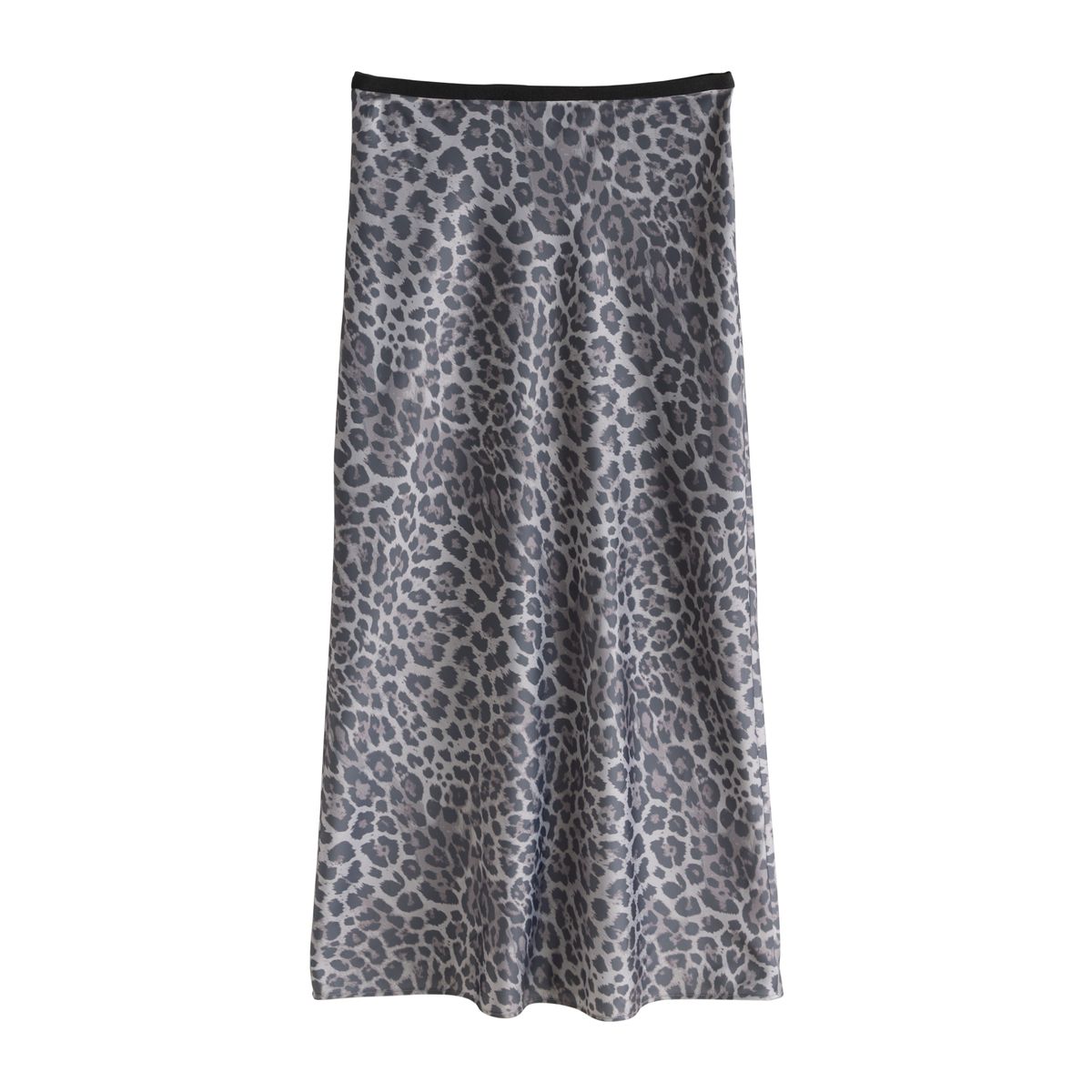 Jupe mi-longue en satin imprimé animal noir et gris, NEXT
