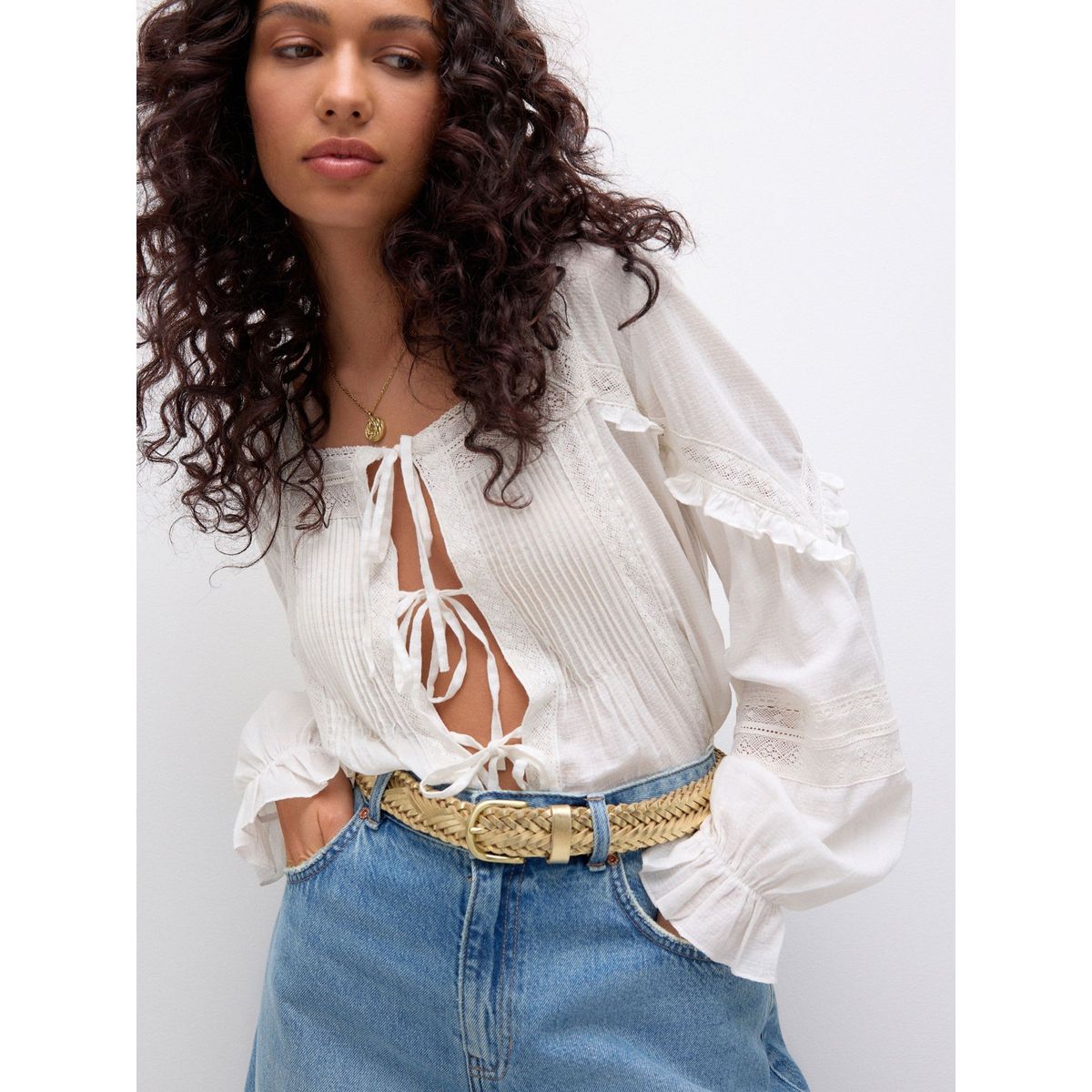 Ceinture en cuir tressé à la main doré, NEXT