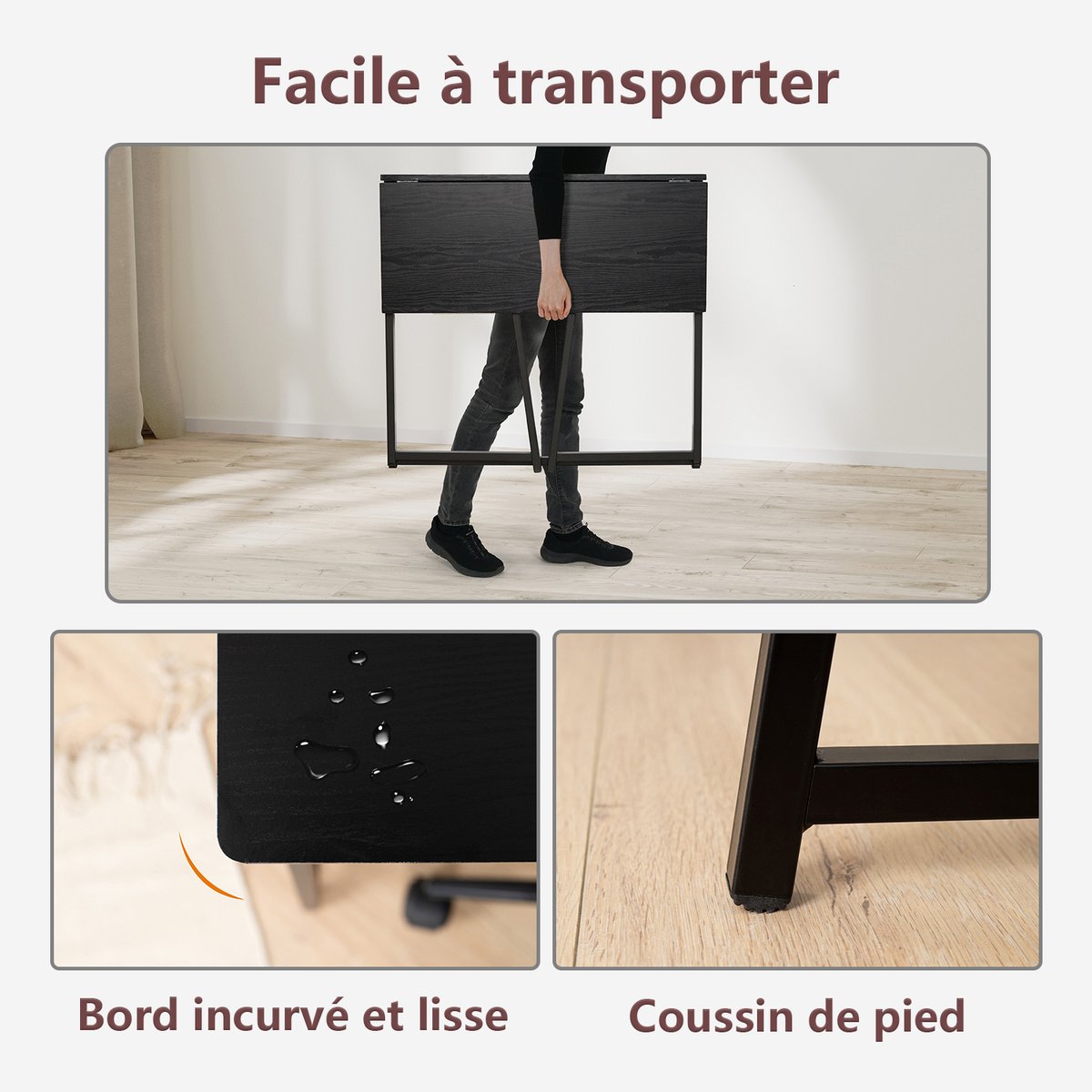 Ensemble de bureau pliable avec chaise de bureau, ASCOLI+ROSS vert noir, MEUBLES COSY