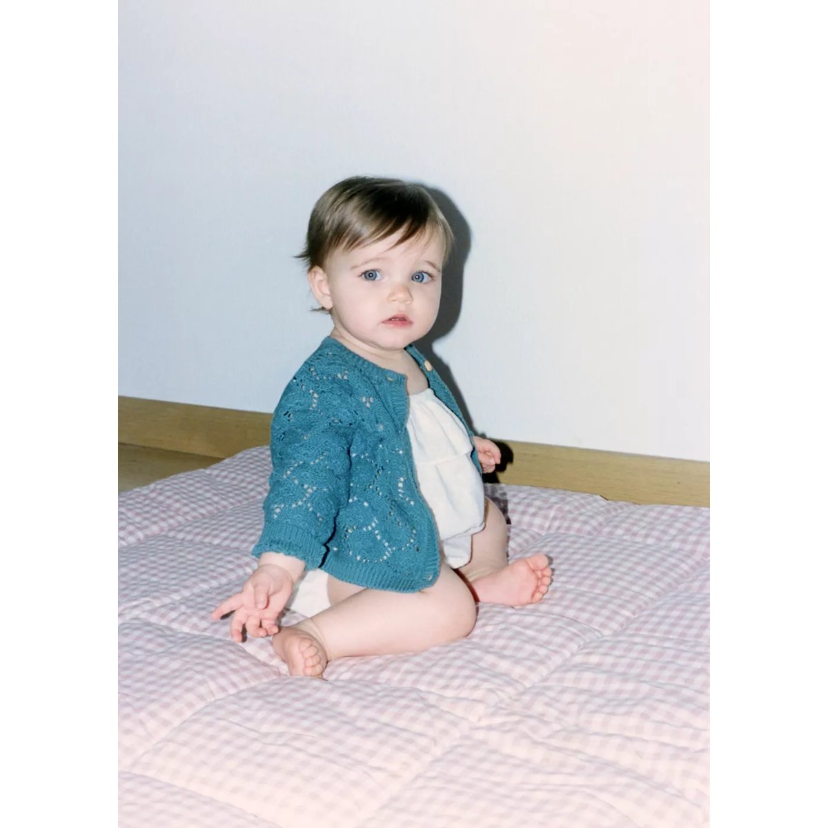 Cardigan maille ajourée vert, MANGO BABY