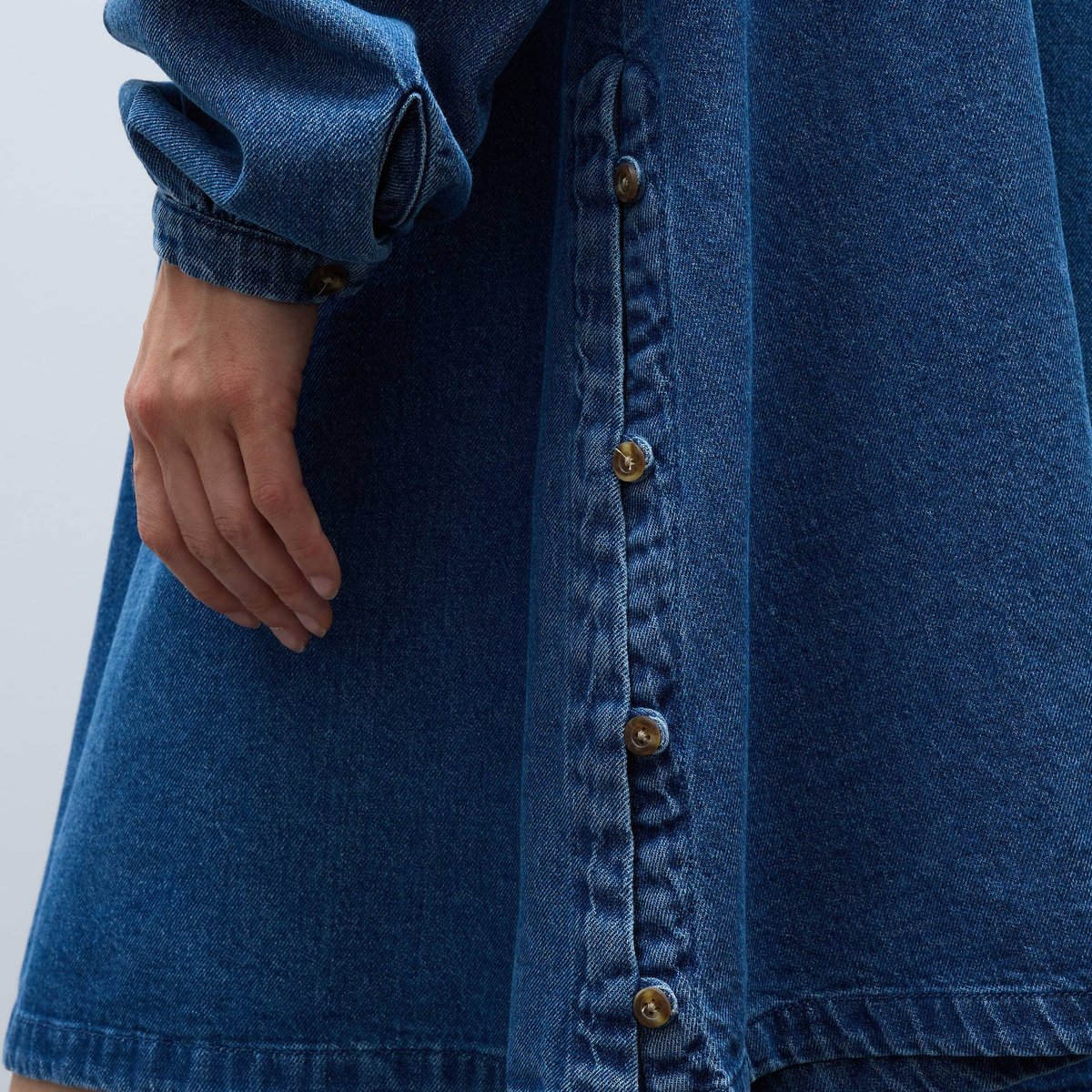 Robe courte manches longues en jean en coton BIO GOTS stone denim, MONOPRIX