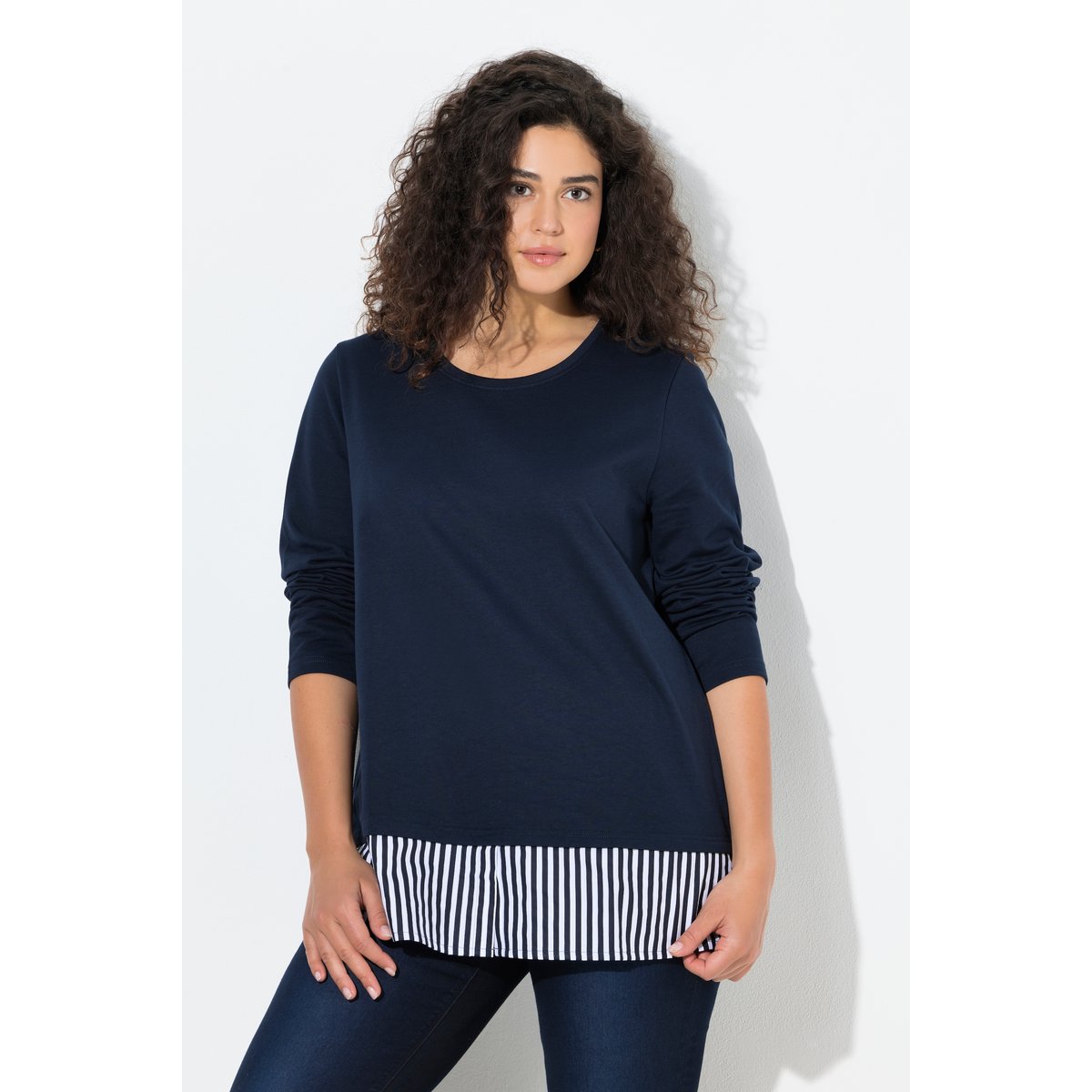 Sweat-shirt col rond et manches longues marine, ULLA POPKEN