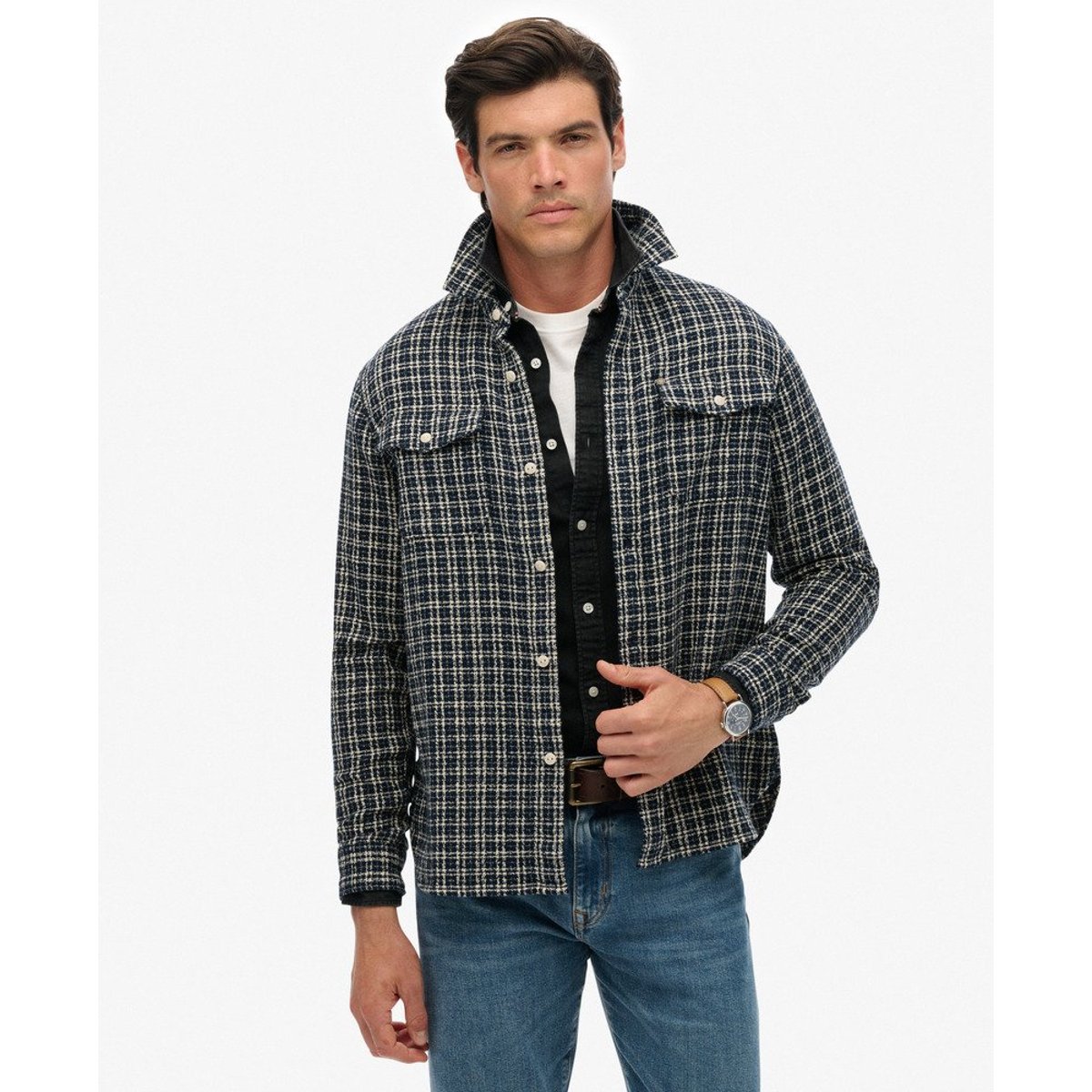 The Merchant Store - Chemise Workwear texturée carreaux indigo texturé, SUPERDRY