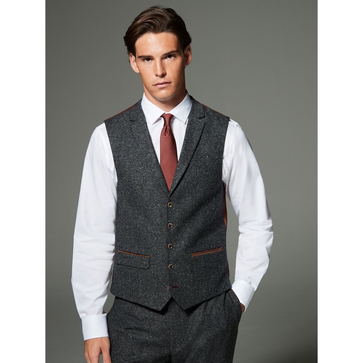 Gilet de costume standard en laine mélangée gris anthracite, NEXT