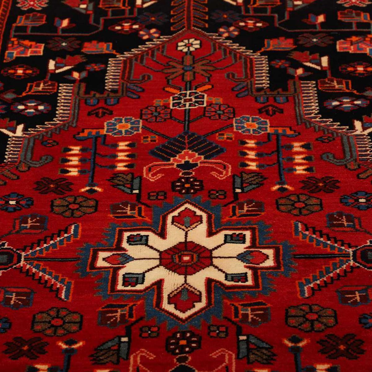 Tapis d'orient, motif oriental, noué main en laine, HAMADAN 28 rouge, bleu, noir, UN AMOUR DE TAPIS