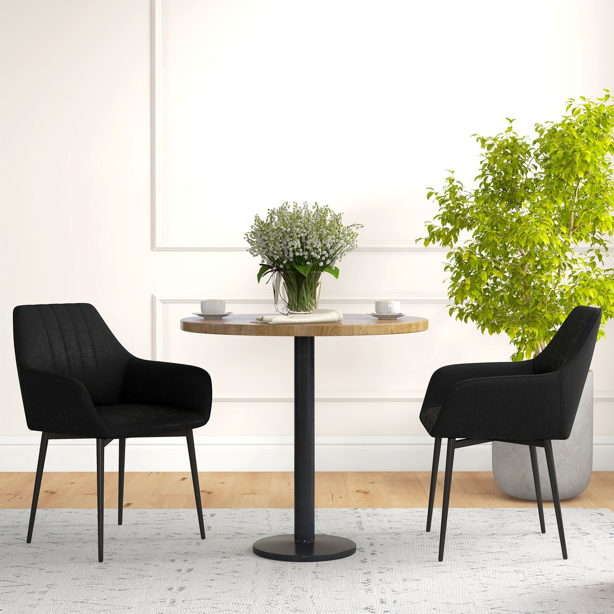Chaise de salle à manger Lin (100% polyester) noir, HOMCOM