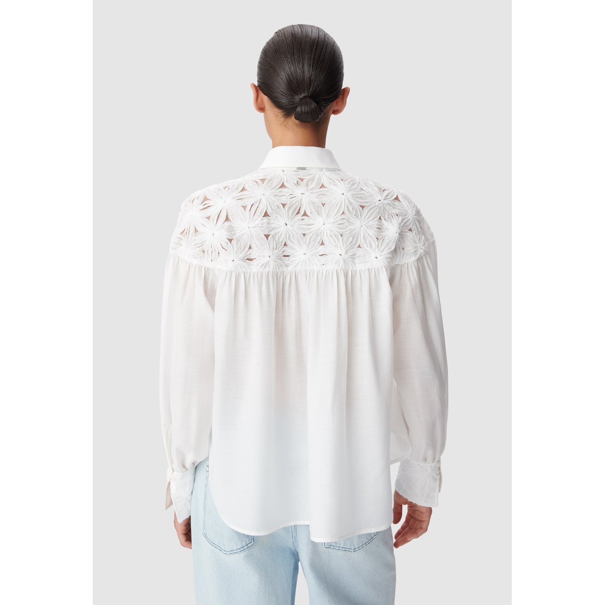 Chemise fluide détails fleurs blanc cassé, IKKS