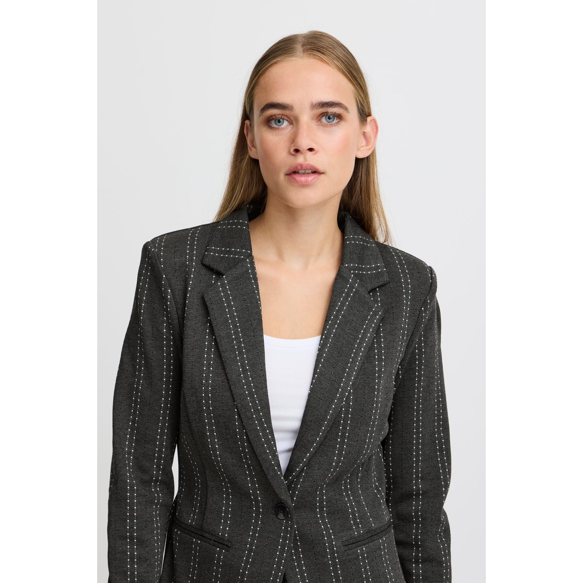 Blazer gris rayures dark grey melange stripe, ICHI