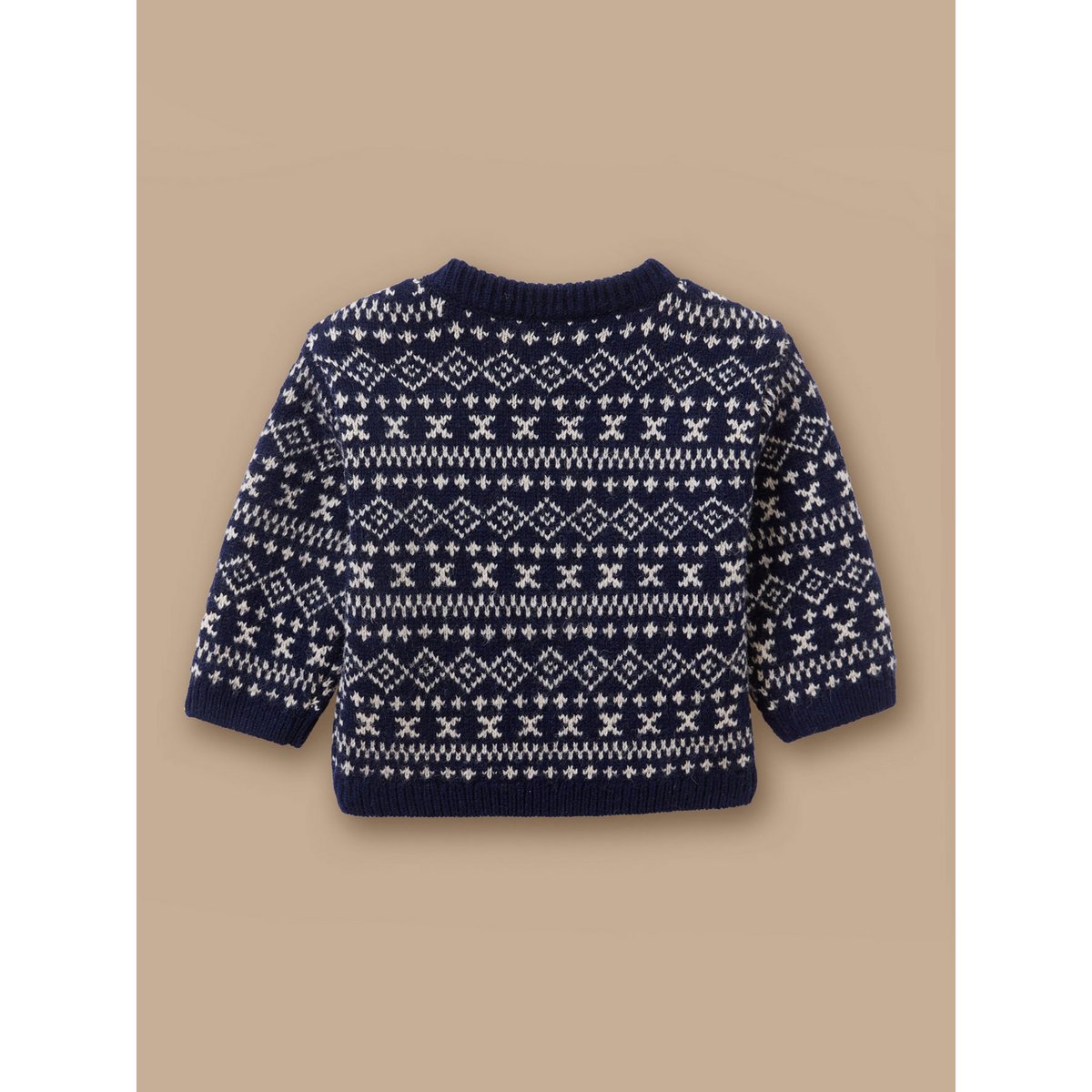 Pull jacquard en laine marine, CYRILLUS