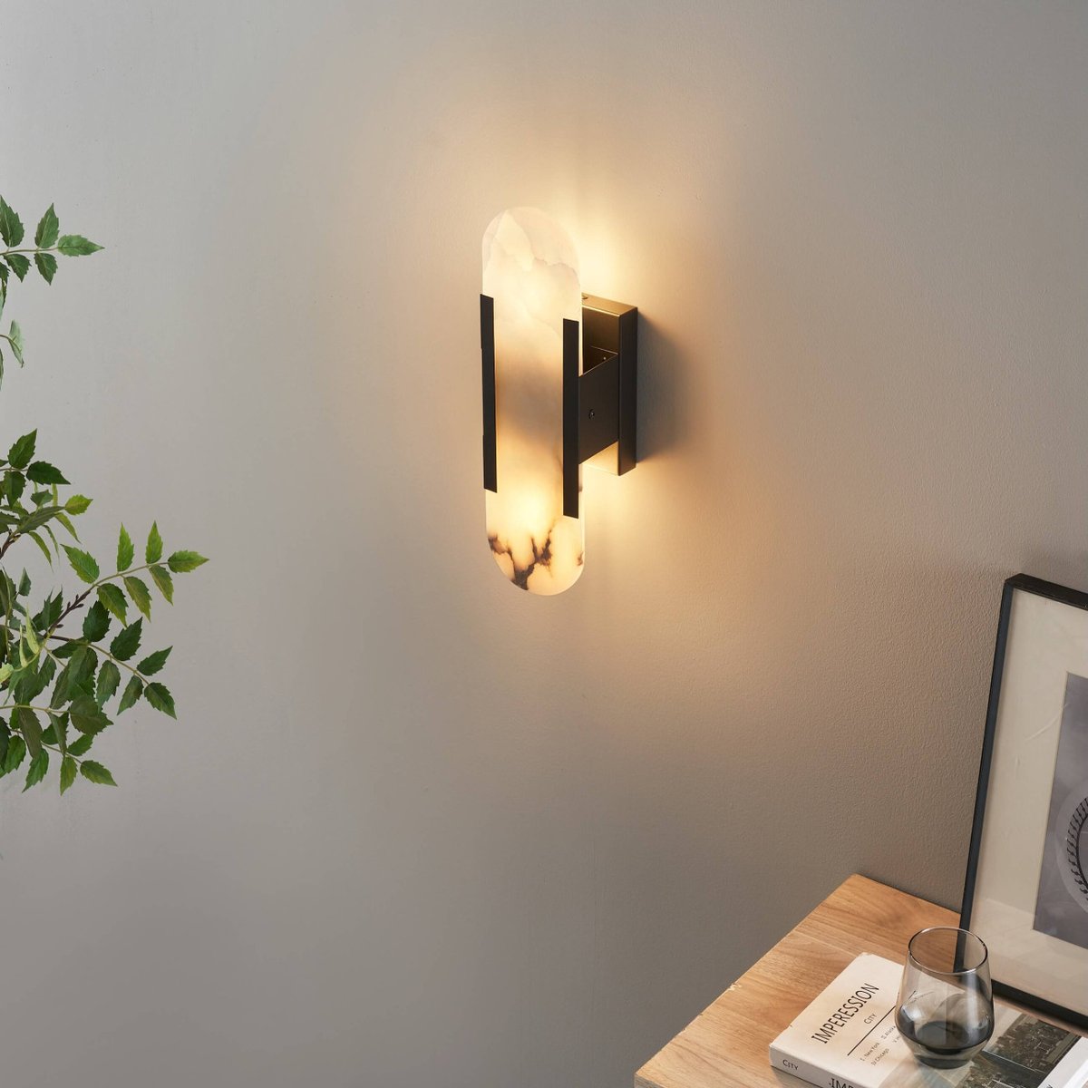Applique LED marbre opale naturel - ENOLA noir et blanc, KOSILUM