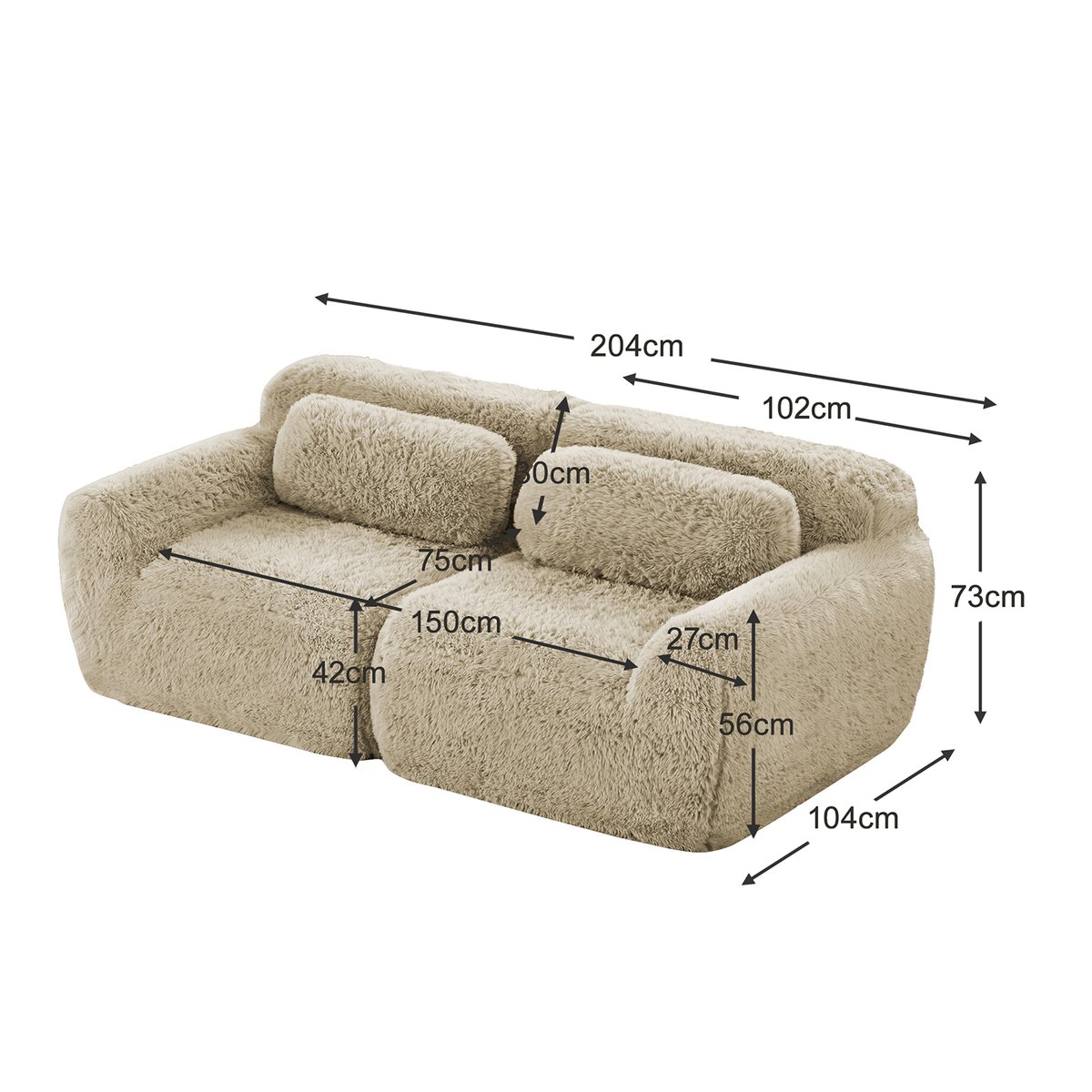 Canapé droit 2 places design moderne, WIND kaki, MEUBLES COSY