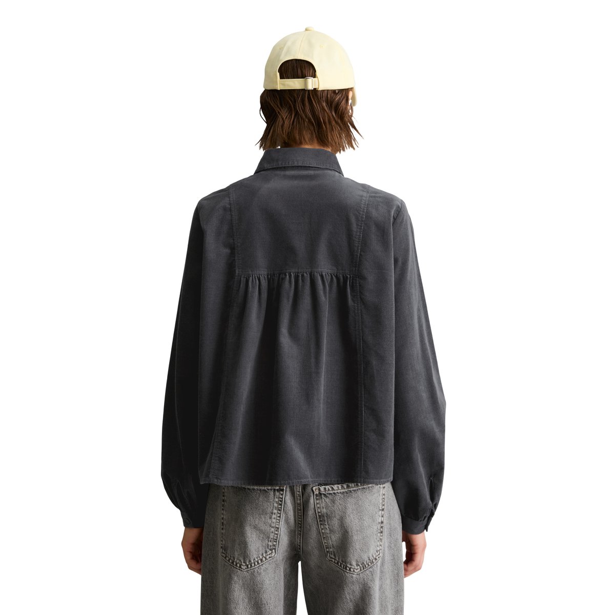 Chemisier à manches longues en velours côtelé fin, coupe regular en coton biologique gris, MARC O’POLO DENIM