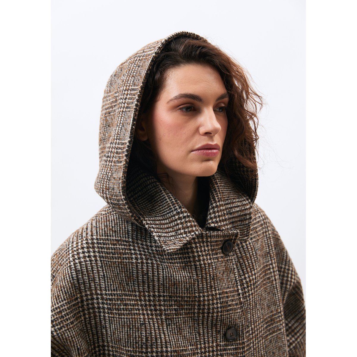 Blouson bicolore en lainage prince de Galles chocolat/off white, HUMILITY