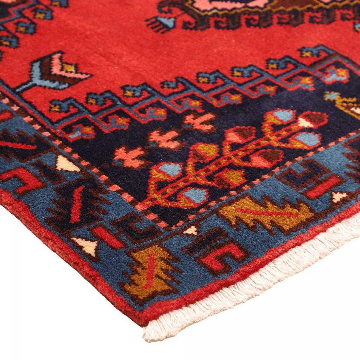 Tapis d'orient, motif oriental authentique, noué main, HAMADAN 179 rouge, bleu, rose, UN AMOUR DE TAPIS