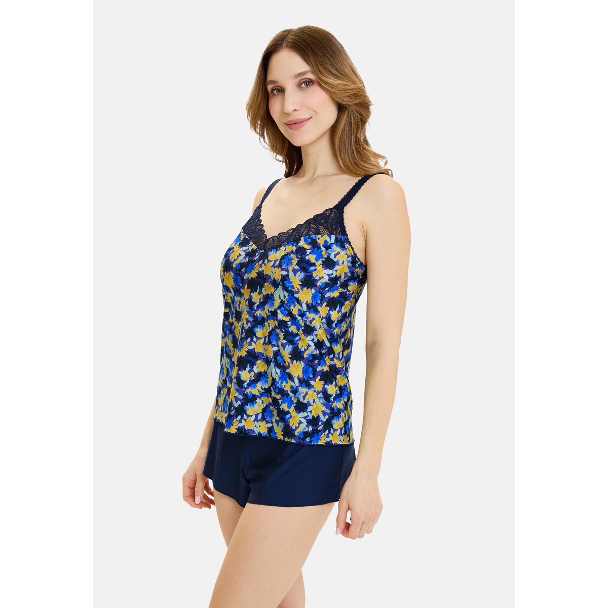 Caraco CÉLIA fleurs bleues, jaunes, SANS COMPLEXE