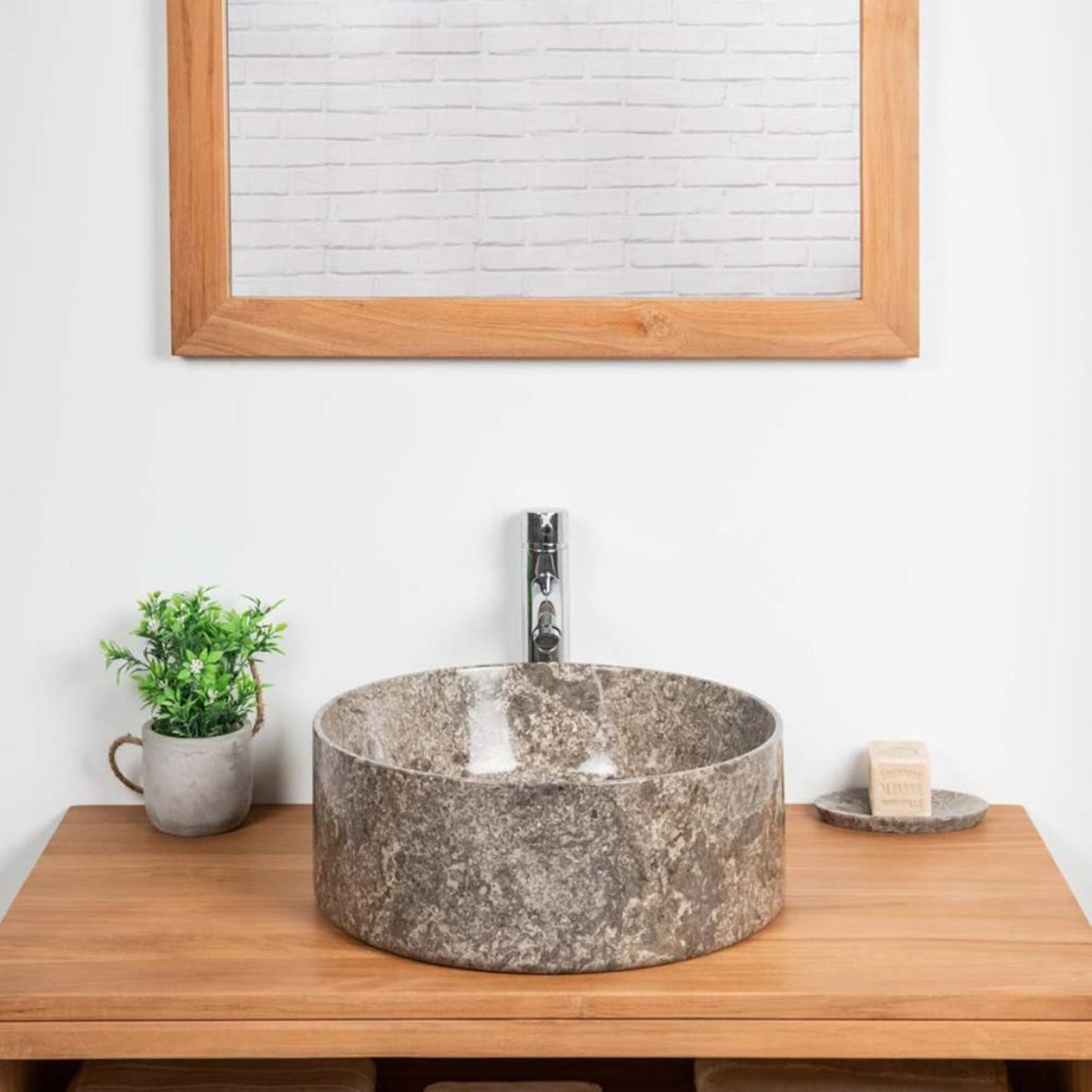 Vasque en marbre ronde 40 cm ULYSSE gris, WANDA COLLECTION