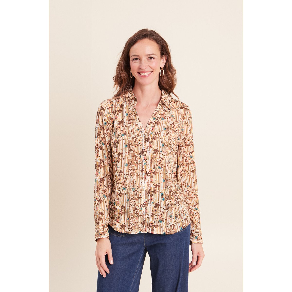 Chemise ajustée manches longues marron, BREAL