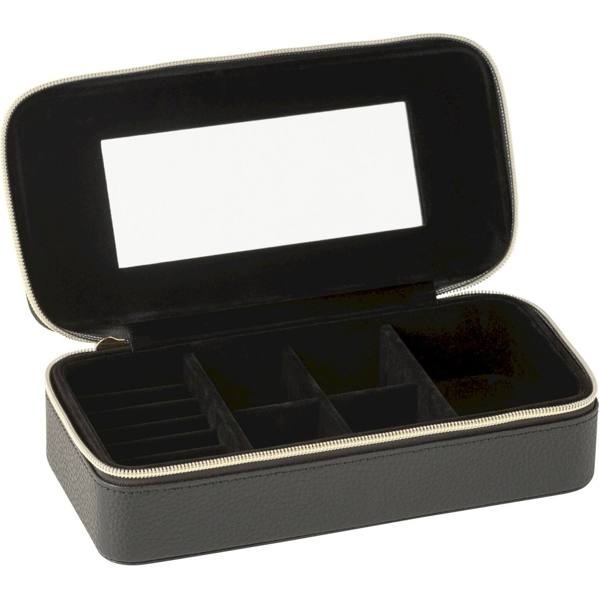 Boîte à bijoux rectangulaire avec miroir noir avec fermeture dorée, RECOLLECTION