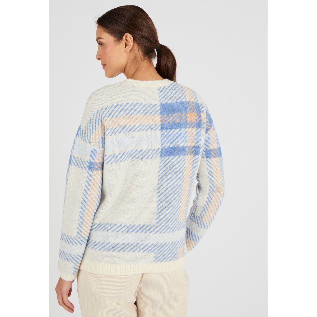 Pull jacquard à carreaux Thermolactyl marron beige carreaux, DAMART