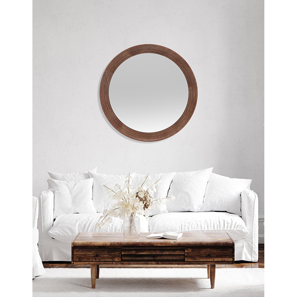 Miroir rond épais bois 76cm marron, EMDE