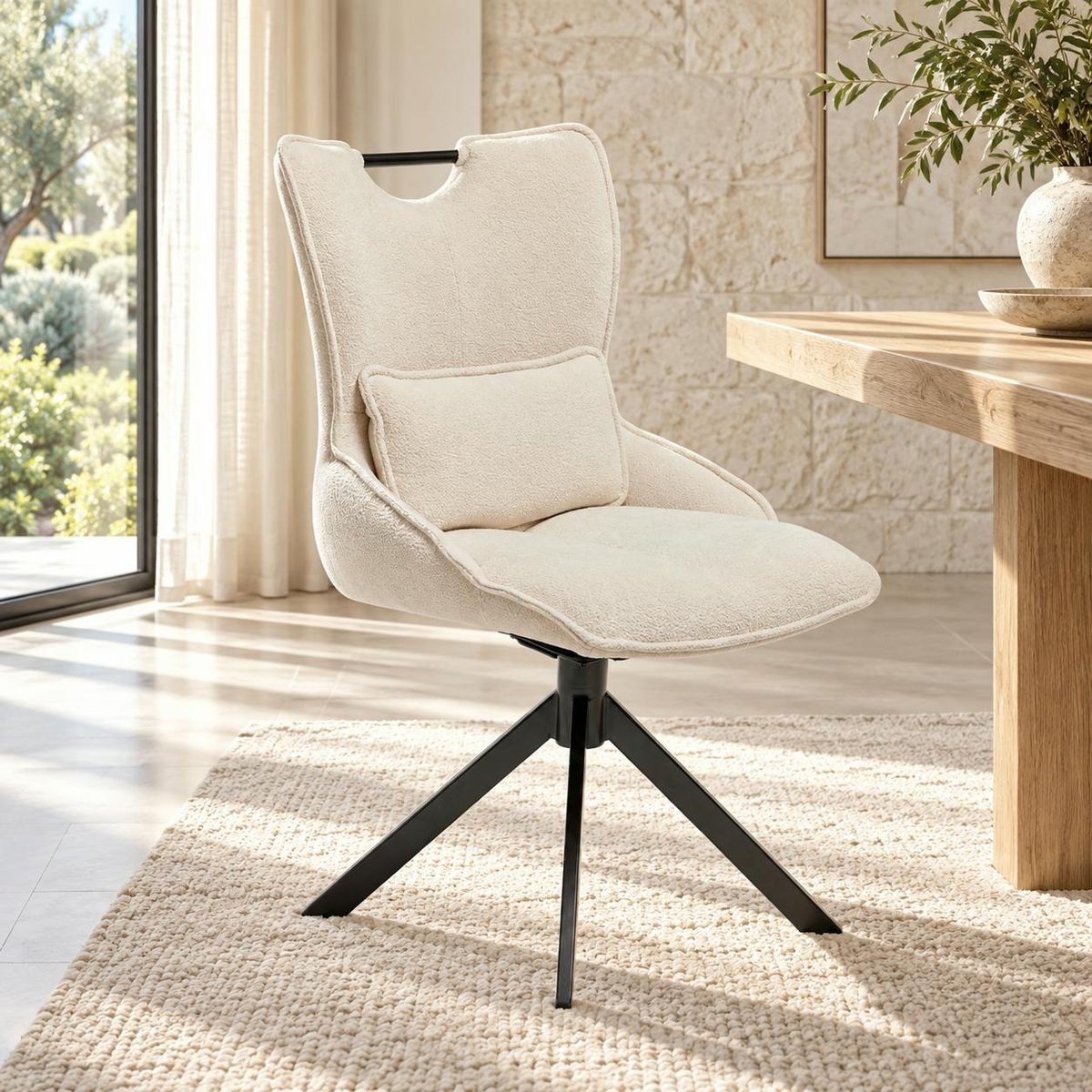 Chaise pivotante coussin et poignée tissu blanc (lot de 2) IENA blanc, PIER IMPORT