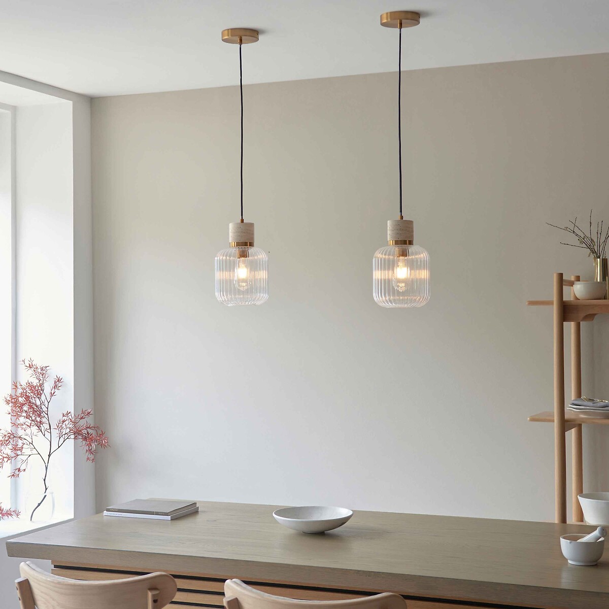 Torro Ribbed Glass Travertine Pendant Light natural, ÉDITÉ