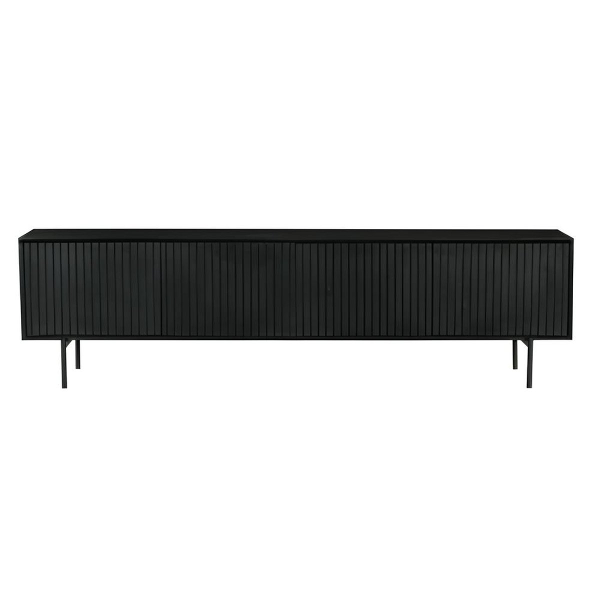 Meuble TV bois noir 4 portes rainurées 210 cm CORTINA noir, PIER IMPORT