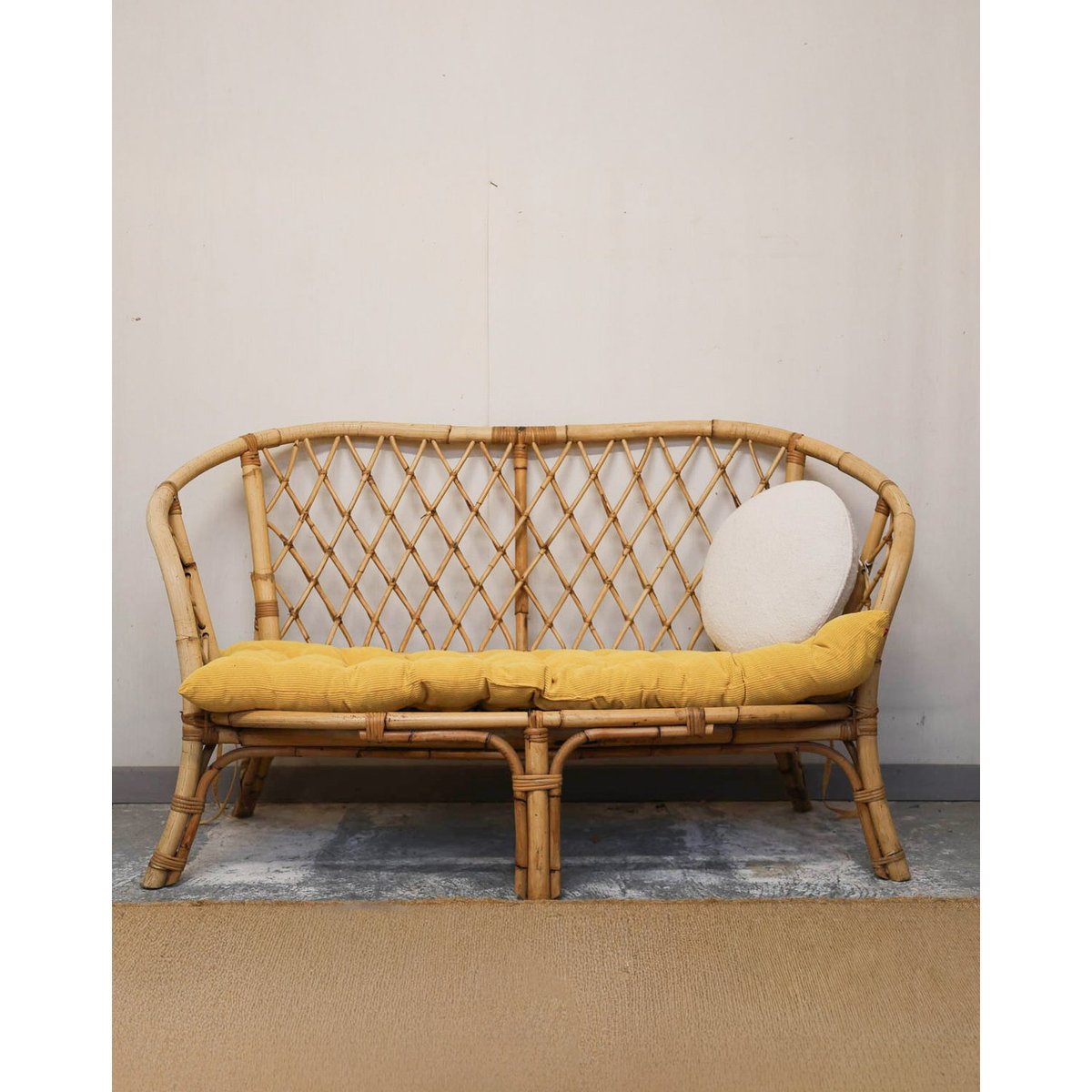 Banquette en rotin Martine N°33 - Bon état bois clair, DEBONGOUT