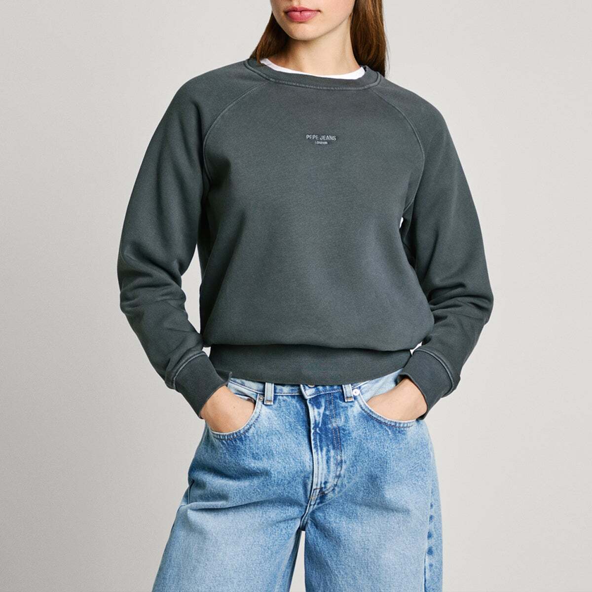 Sweat-Shirt À Col Rond Avec Logo gris antracite, PEPE JEANS