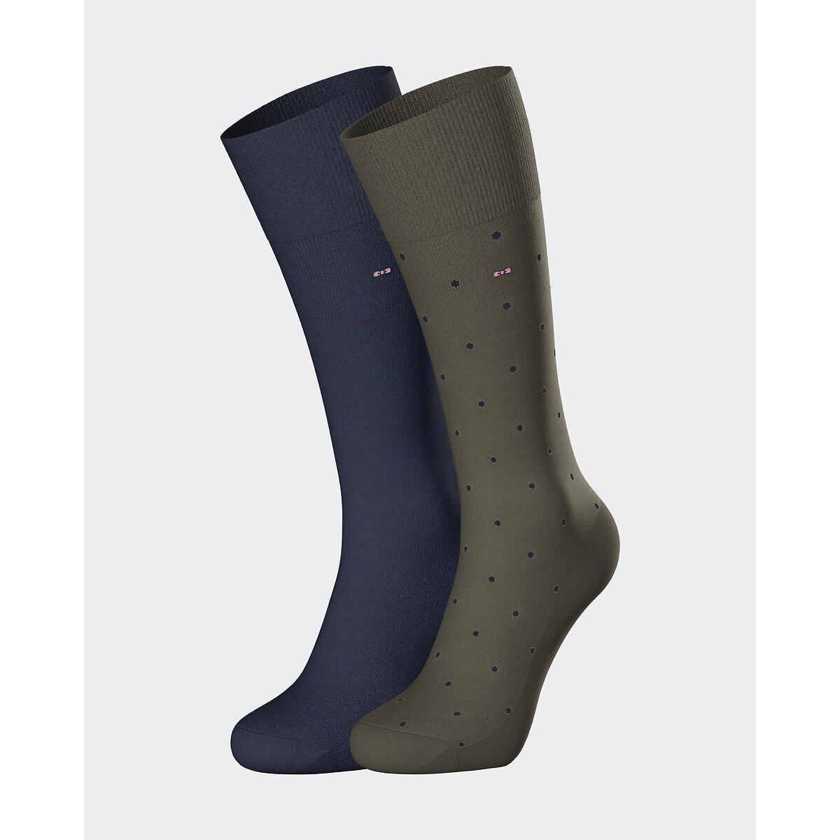 Lot de 2 chaussettes hautes unies bleu marine + kaki, EDEN PARK