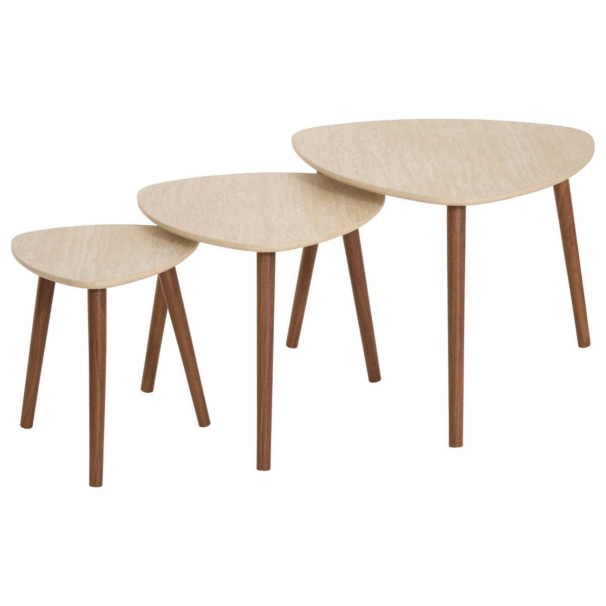 Lot de 3 tables gigognes plateau triangulaire MILEO sable, ATMOSPHERA