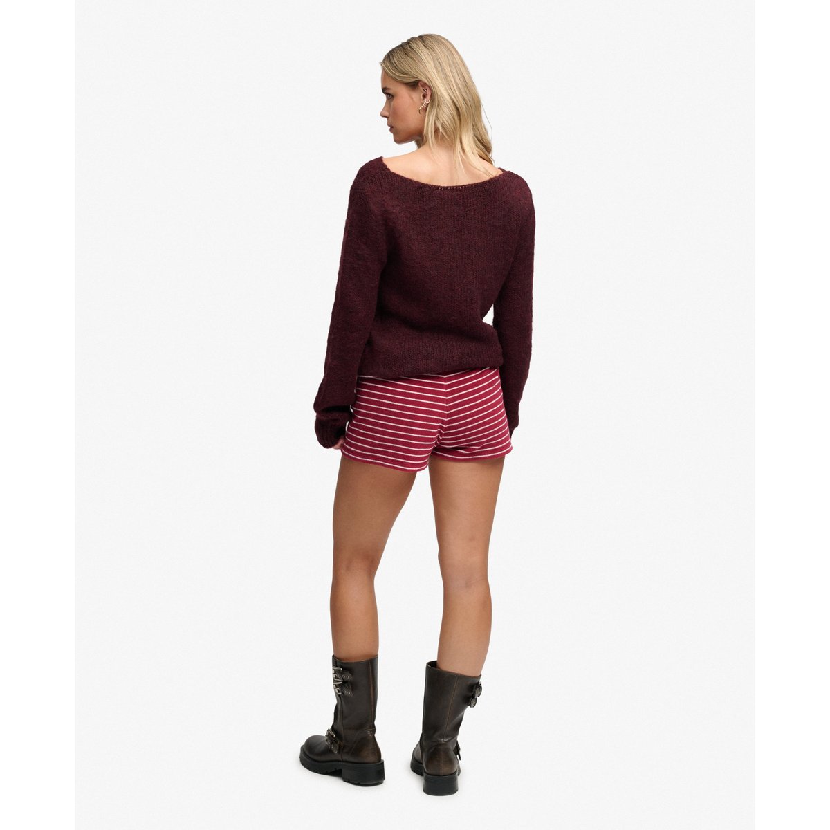 Short en tissu éponge à revers Athletic Essentials rayé rouge porto, SUPERDRY