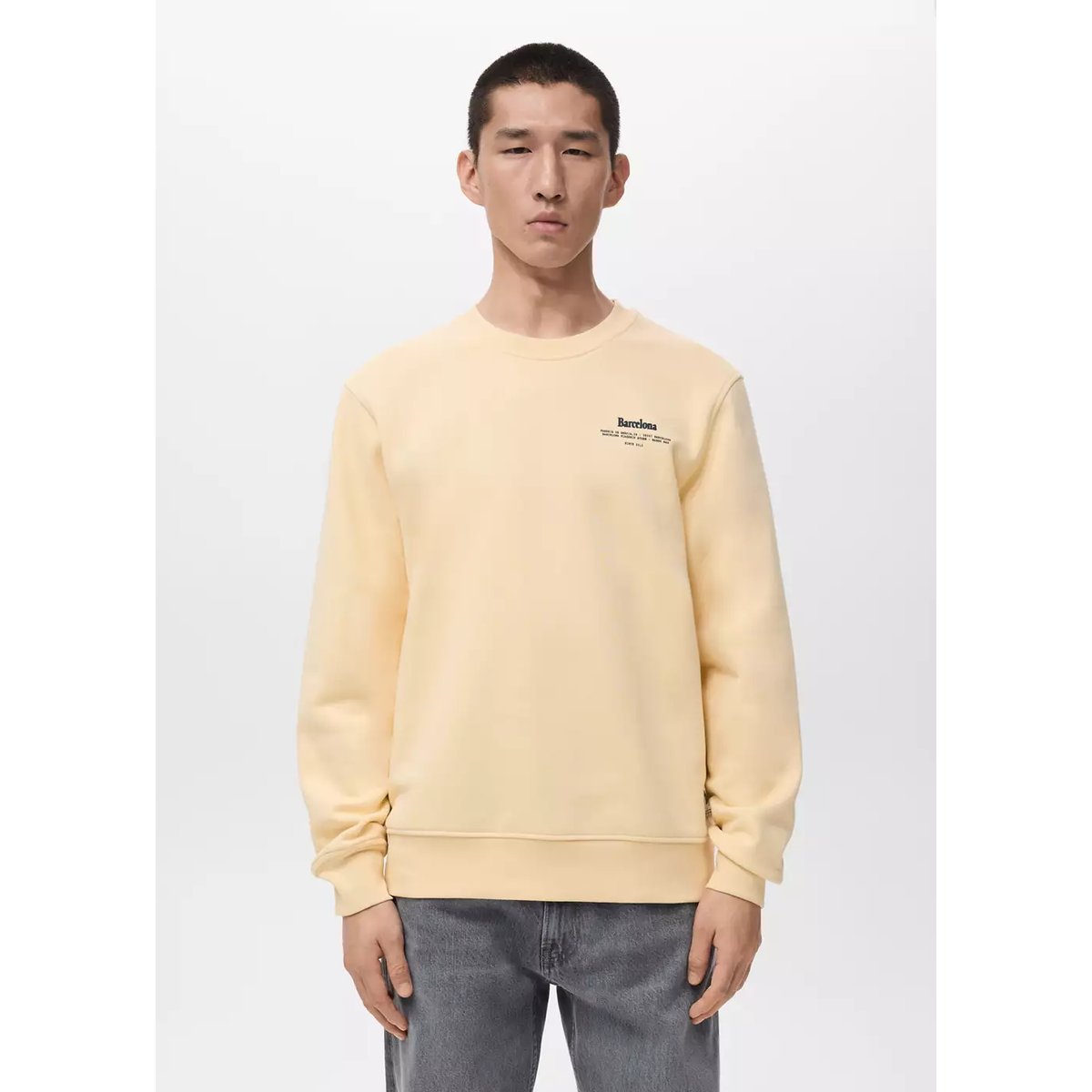 Sweat inscription imprimée regular fit jaune pastel, MANGO MAN