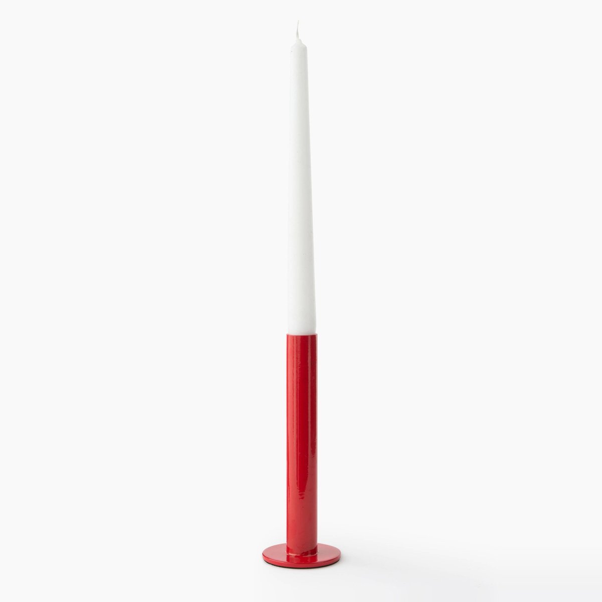 Bougeoir tube, en acier rouge, MONOPRIX