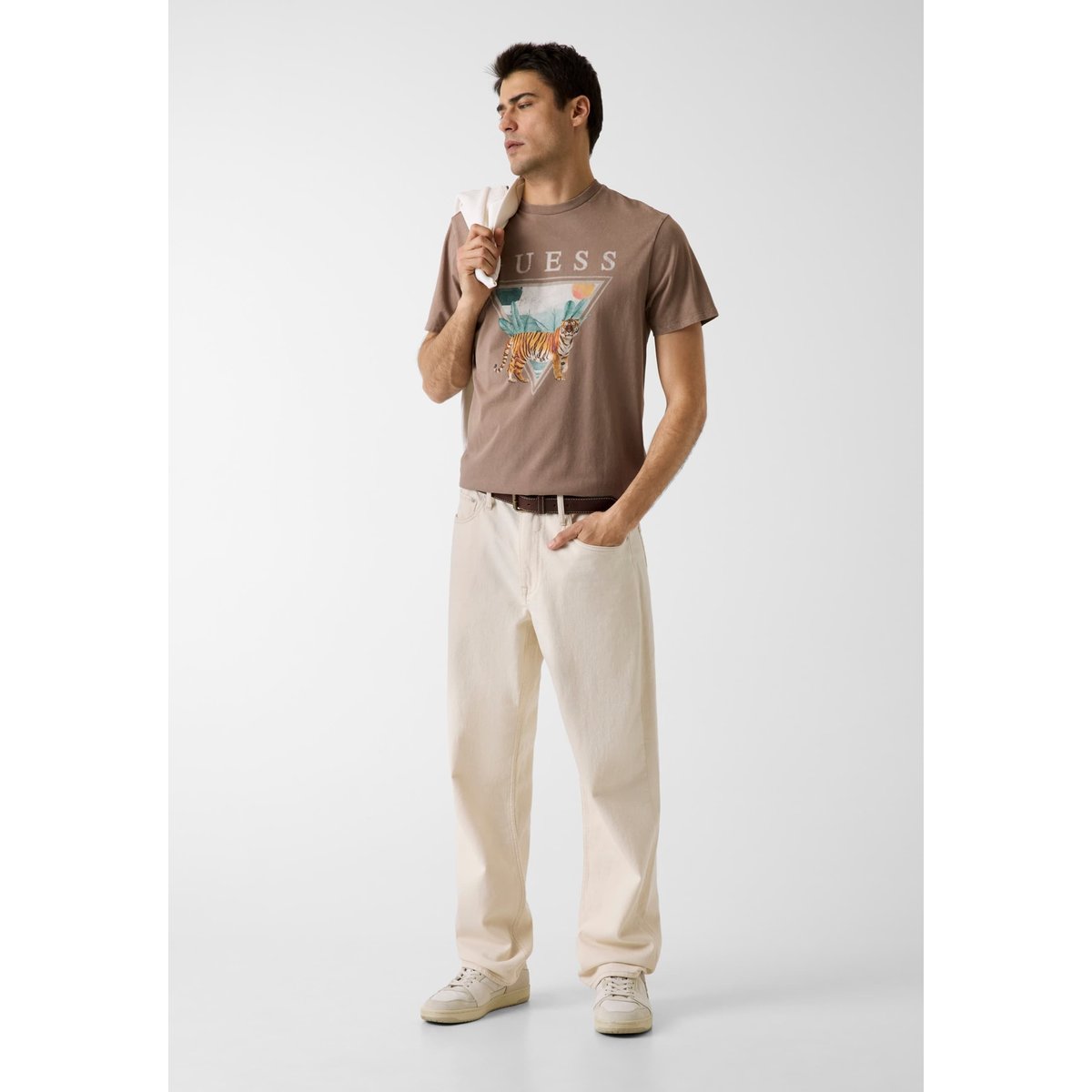 T-Shirt Avec Logo Imprimé marron claire, GUESS