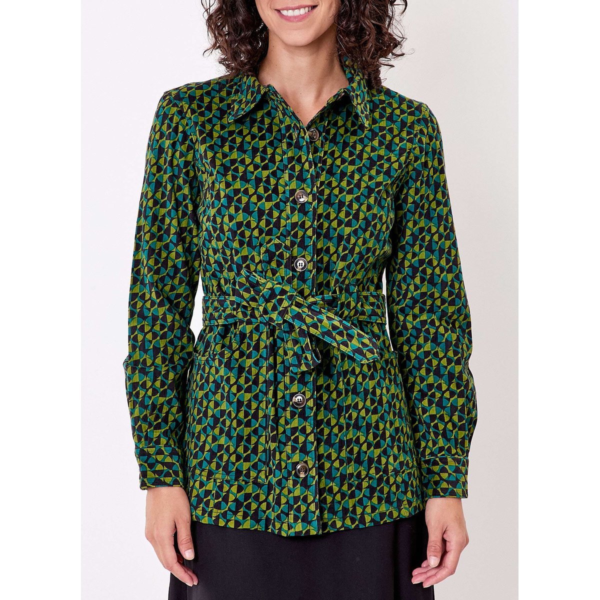 Veste mi-longue ceinturée velours côtelé REGINA vert forêt, PRINCESSE NOMADE