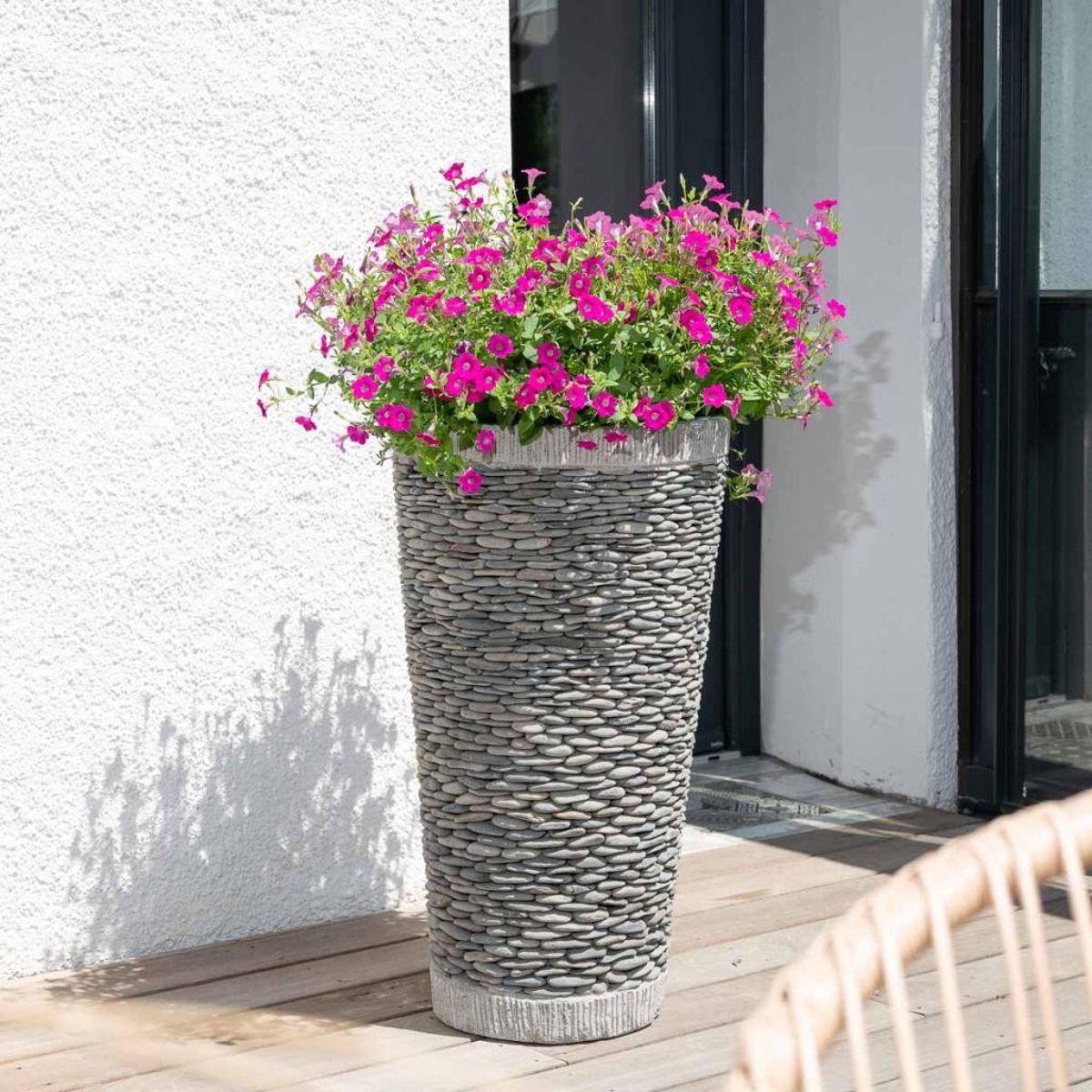 Pot bac jardinière galet conique rond jardin extérieur 80cm ZEN gris, WANDA COLLECTION