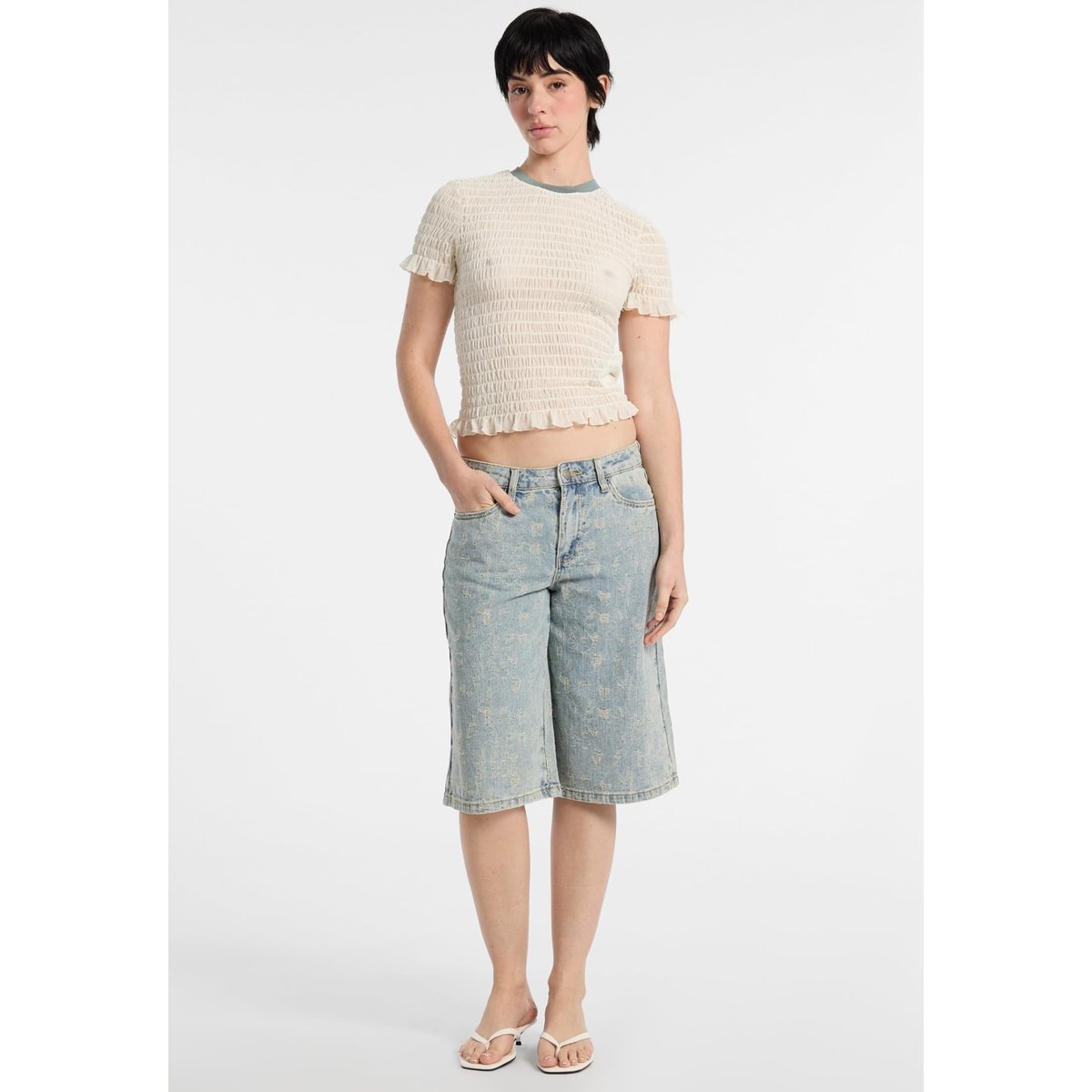 T-Shirt À Smocks blanc, GUESS