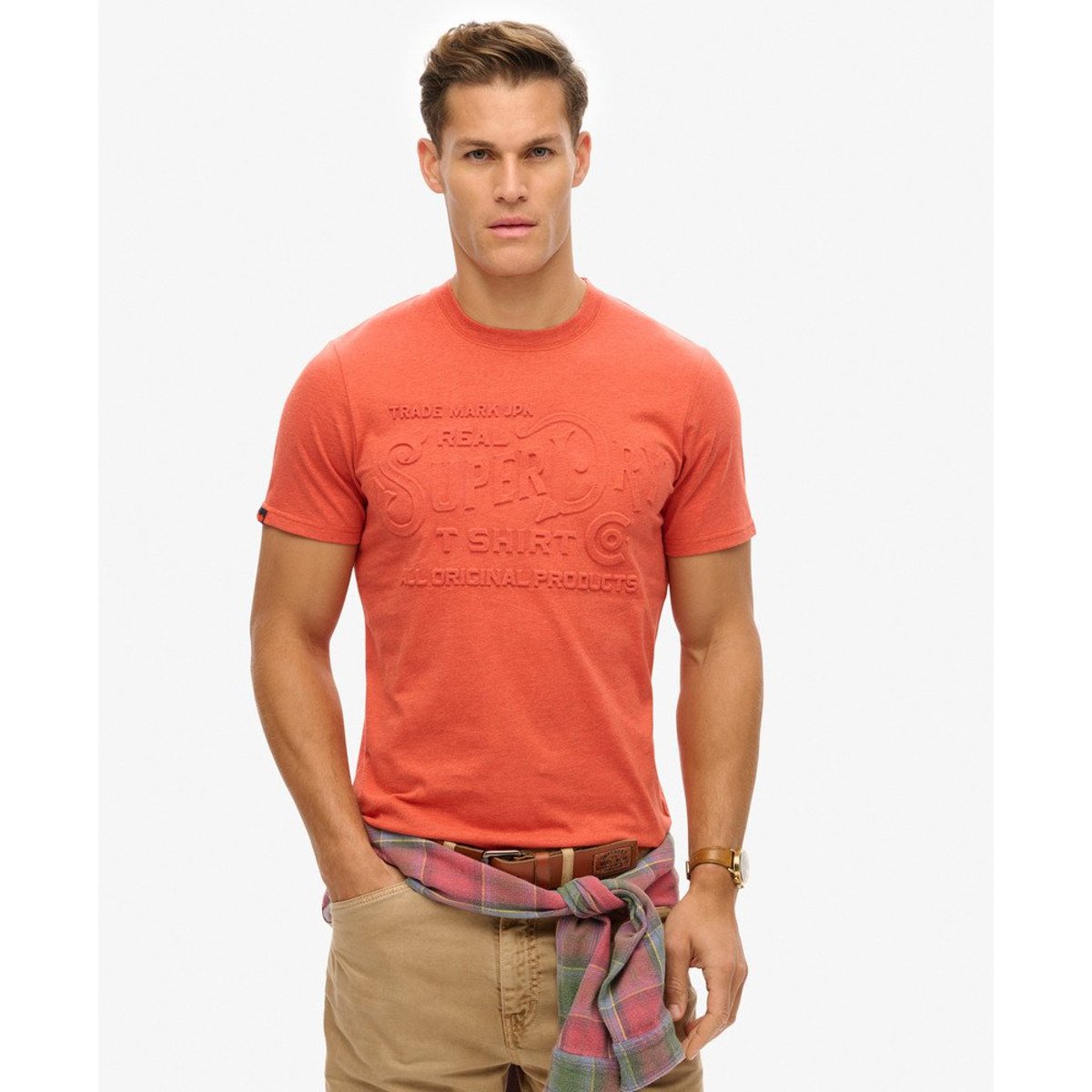 T-shirt décontracté à logo en relief Workwear rouge paprika chiné, SUPERDRY