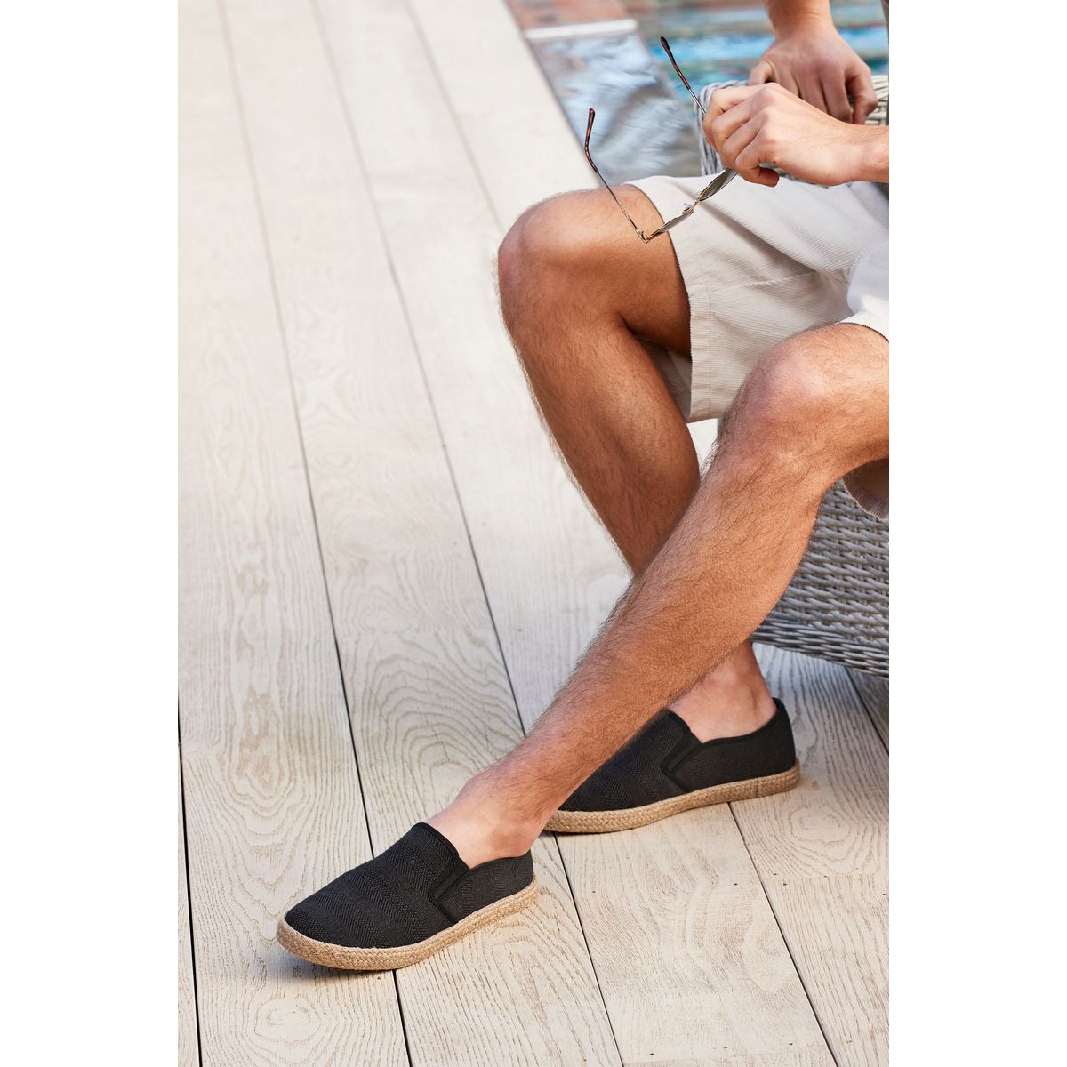 Espadrilles texturées coupe classique noir, NEXT
