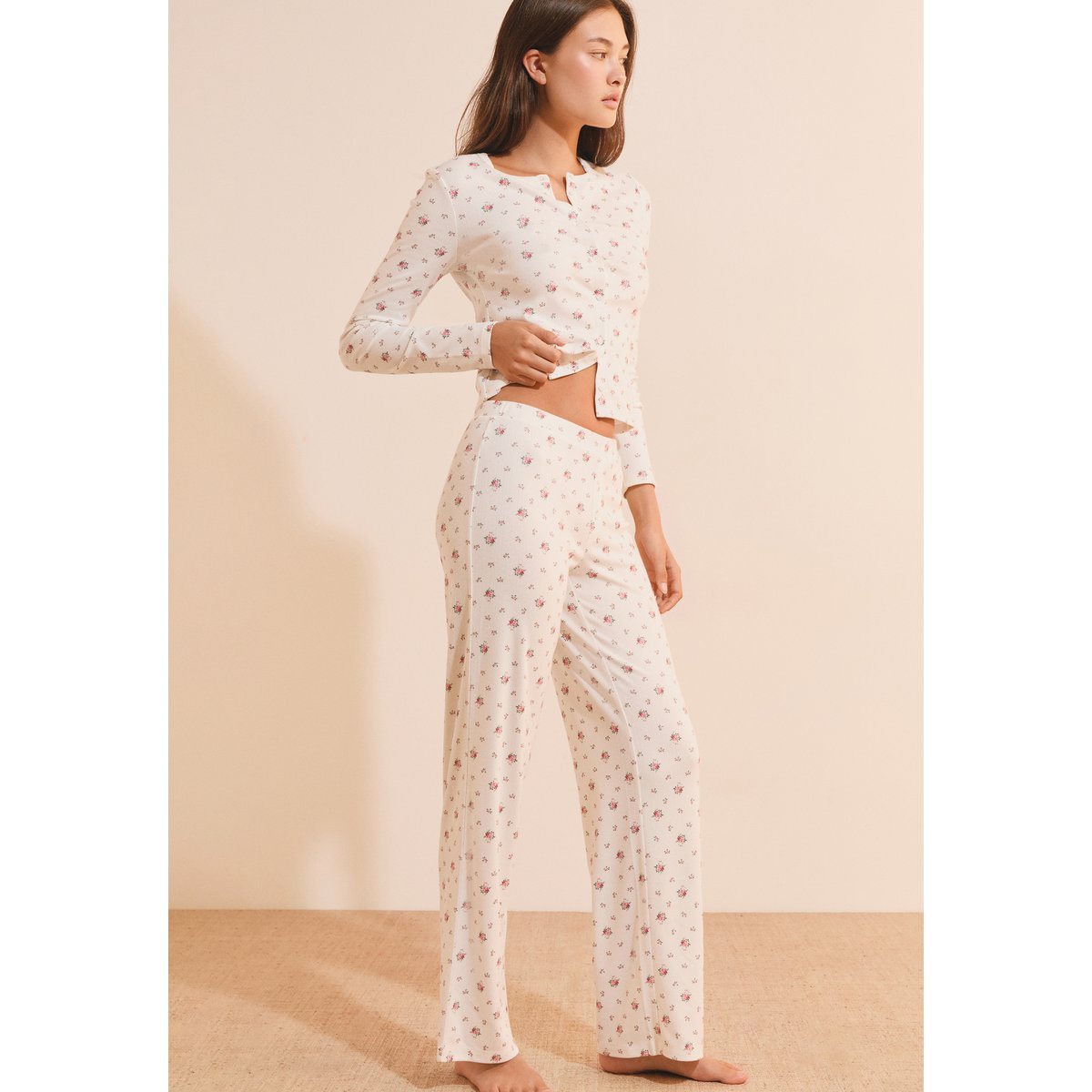Pantalon de pyjama avec boutons BAYALINE ecru, ETAM