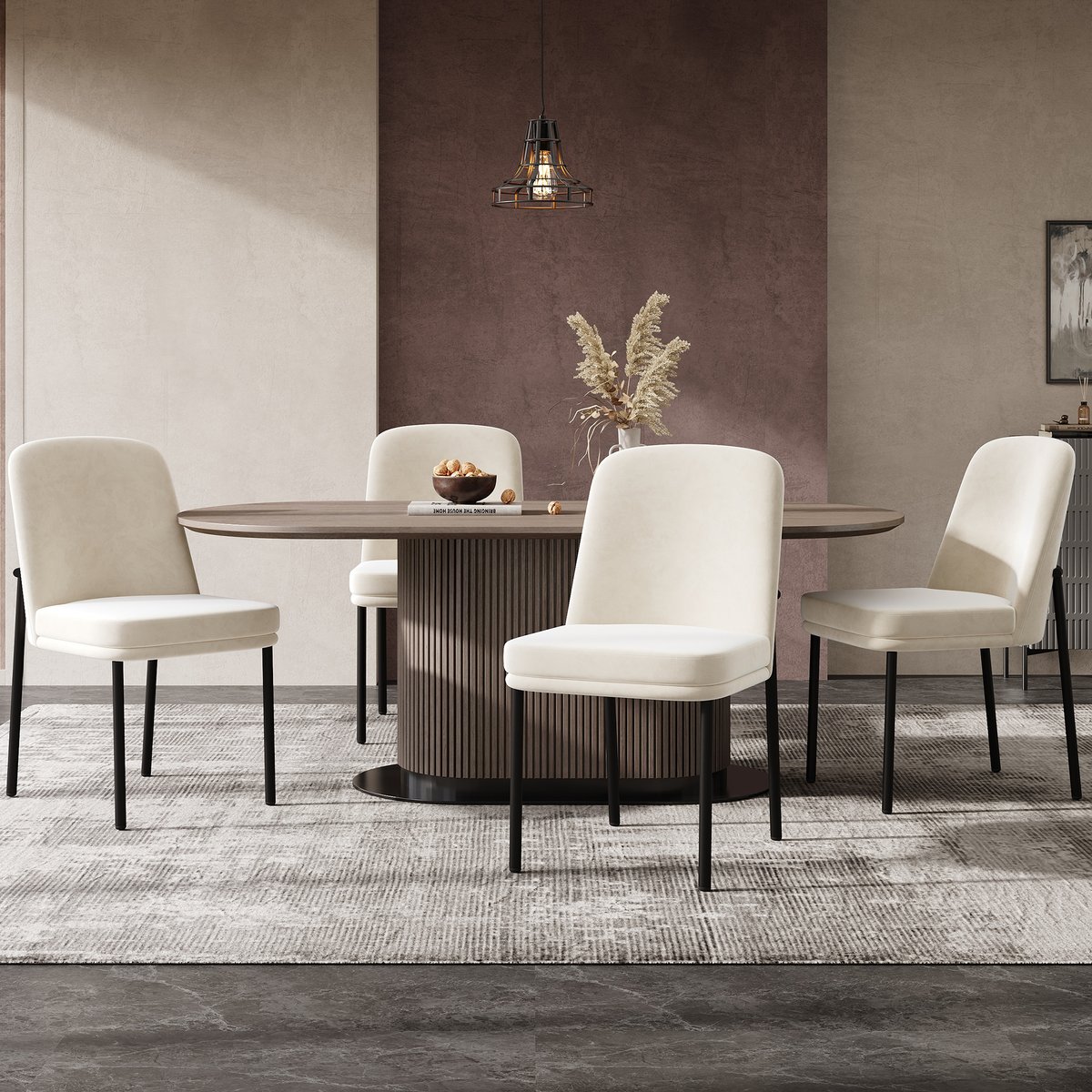 Lot de 4 chaises de salle à manger en velours avec pieds métal, DUORAUC beige, MEUBLES COSY
